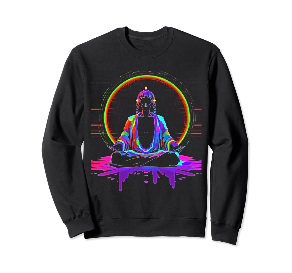 Synthwave Alien Buddha Cyberpunk 80S Sweatshirt - Unique Graphic Men Women - T-Shirt, Sweatshirt, Hoodie