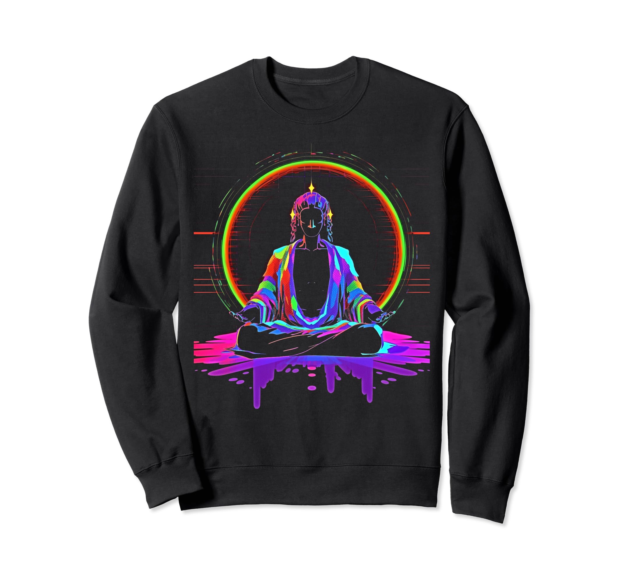 Synthwave Alien Buddha Cyberpunk 80S Sweatshirt - Unique Graphic Men Women - T-Shirt, Sweatshirt, Hoodie