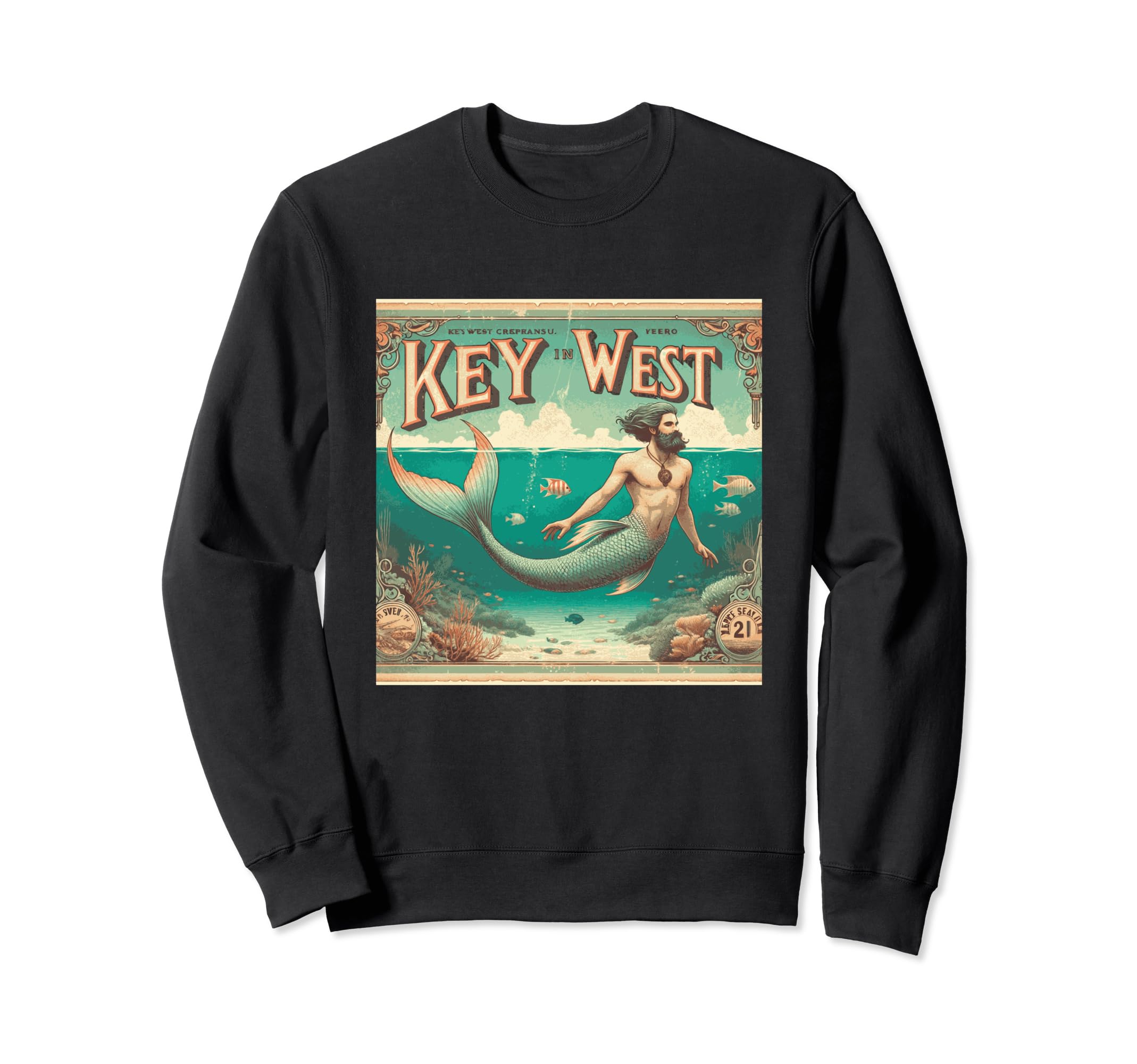 Key West Postcard Merman Fisherman Sweatshirt - Graphic Print Men Women - T-Shirt, Sweatshirt, Hoodie