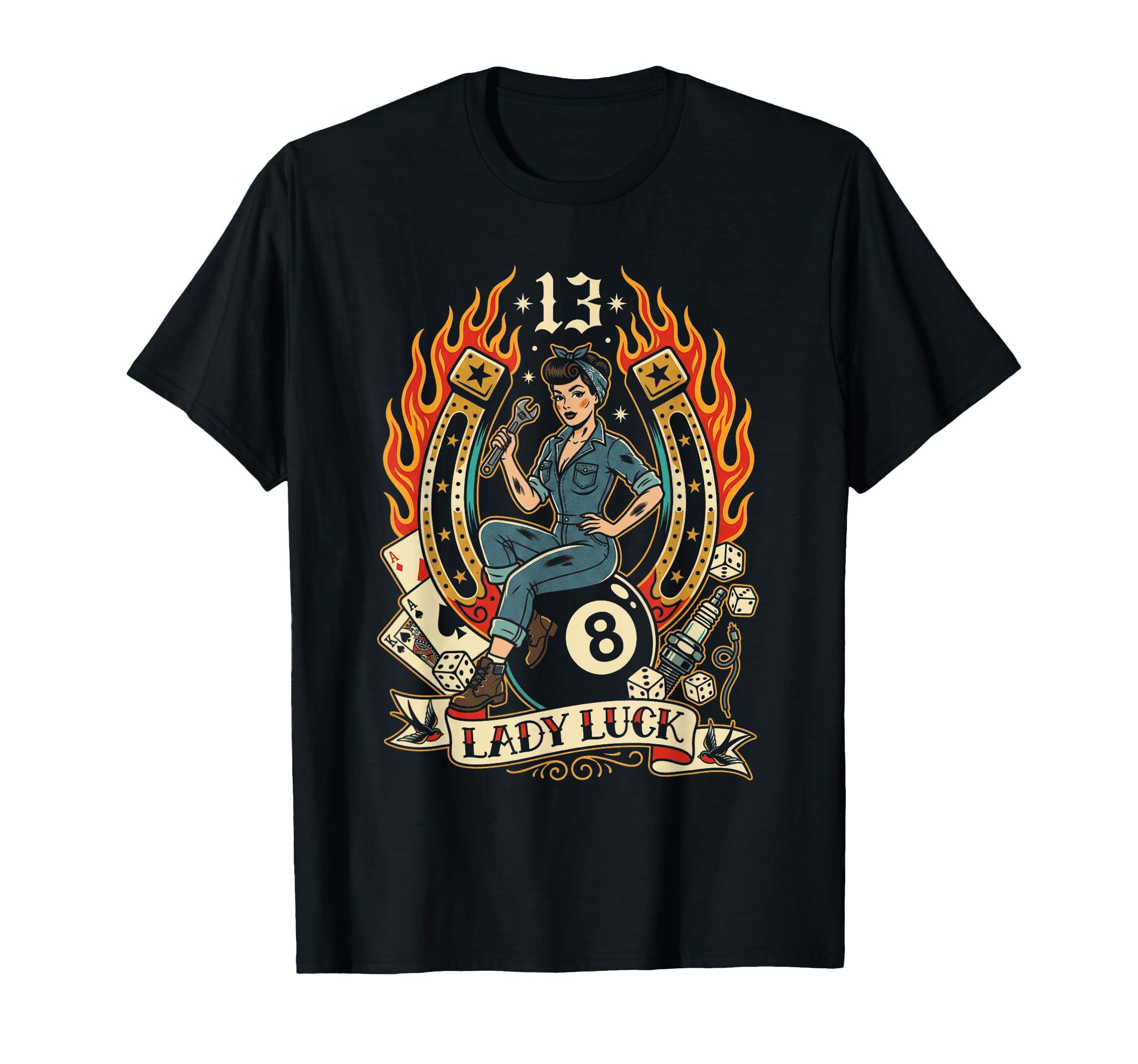 Pinup Mechanic Thirteenth Fortune T-Shirt - Graphic Print Men Women - T-Shirt, Sweatshirt, Hoodie