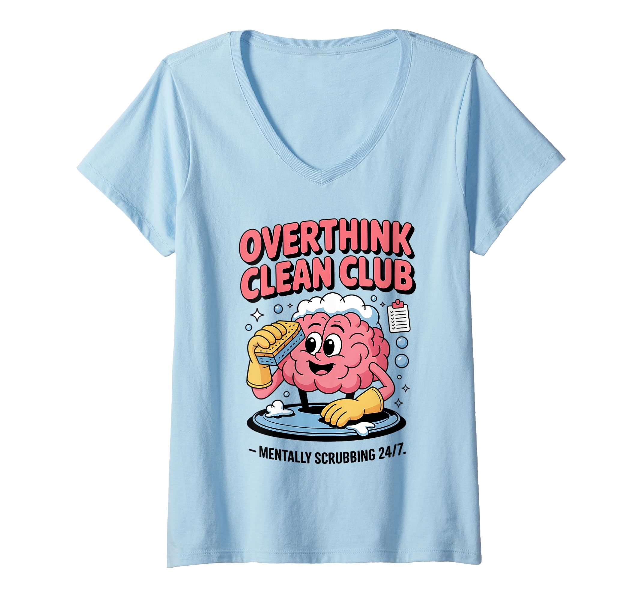 Womens Overthink Clean Club Funny Brain T-Shirt - Unique Graphic Unisex - T-Shirt, Sweatshirt, Hoodie
