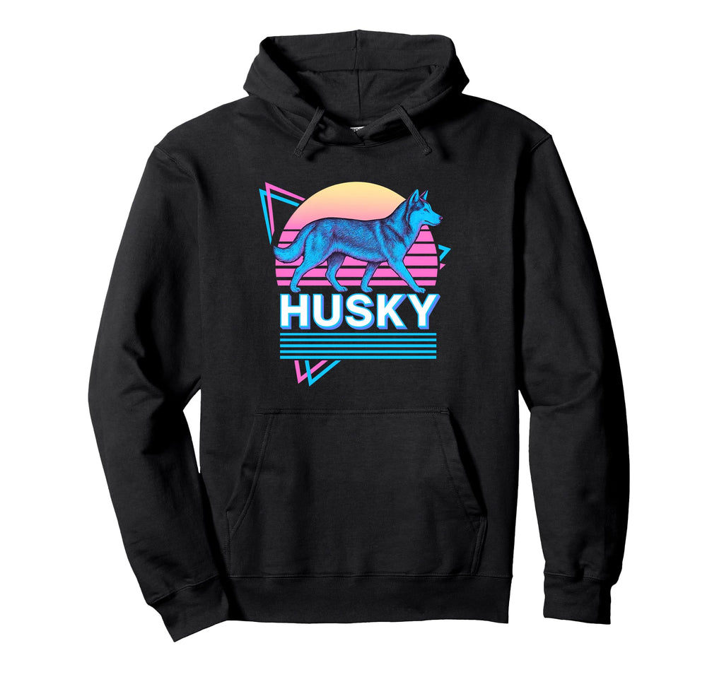 Husky Synthwave Aesthetic Dog Lover Hoodie - Novelty Apparel Unisex - T-Shirt, Sweatshirt, Hoodie