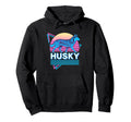 Husky Synthwave Aesthetic Dog Lover Hoodie - Novelty Apparel Unisex - T-Shirt, Sweatshirt, Hoodie