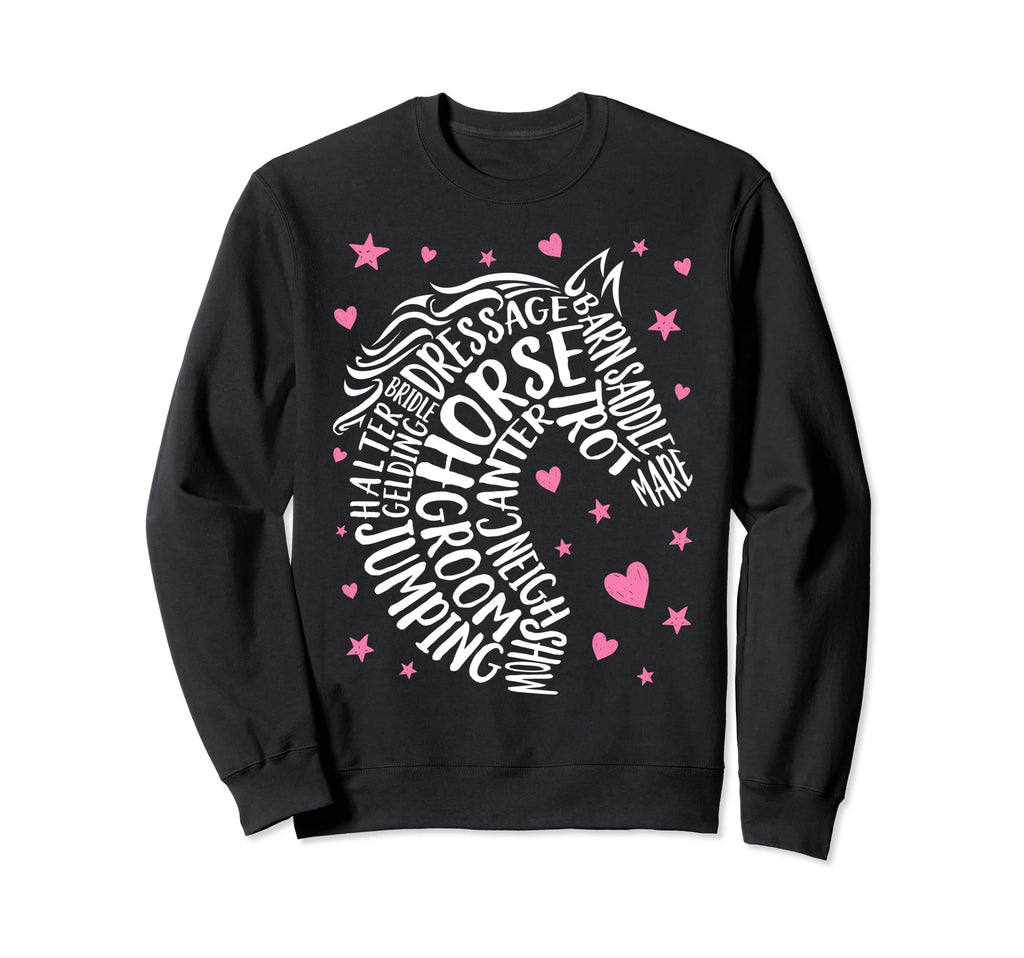 Horse Typography Word Art Sweatshirt - Fun Novelty Design Men Women - T-Shirt, Sweatshirt, Hoodie