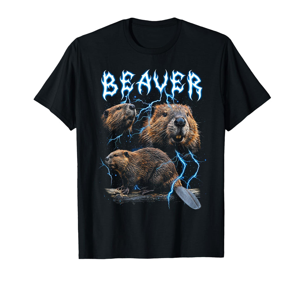 Beaver 90S Heavy Metal Beaver Animal T-Shirt - Custom Art Print Unisex - T-Shirt, Sweatshirt, Hoodie