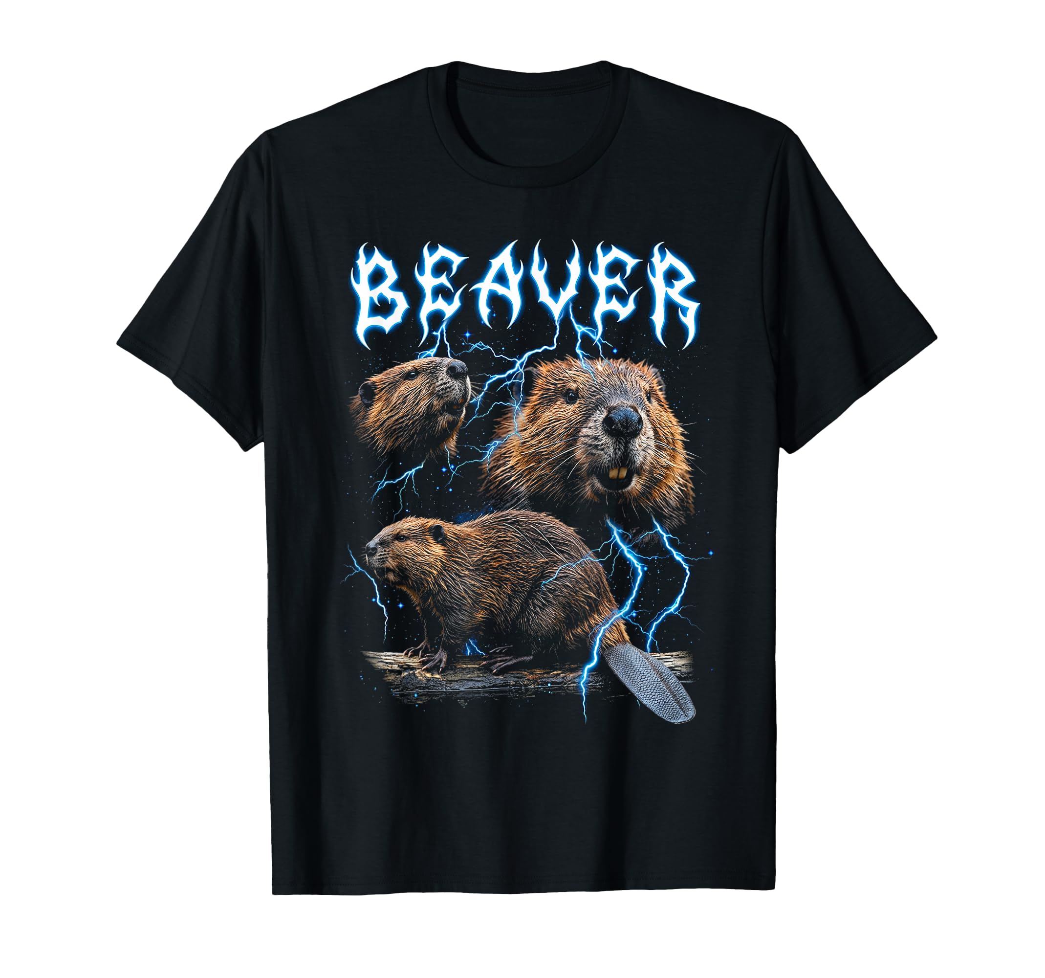 Beaver 90S Heavy Metal Beaver Animal T-Shirt - Custom Art Print Unisex - T-Shirt, Sweatshirt, Hoodie