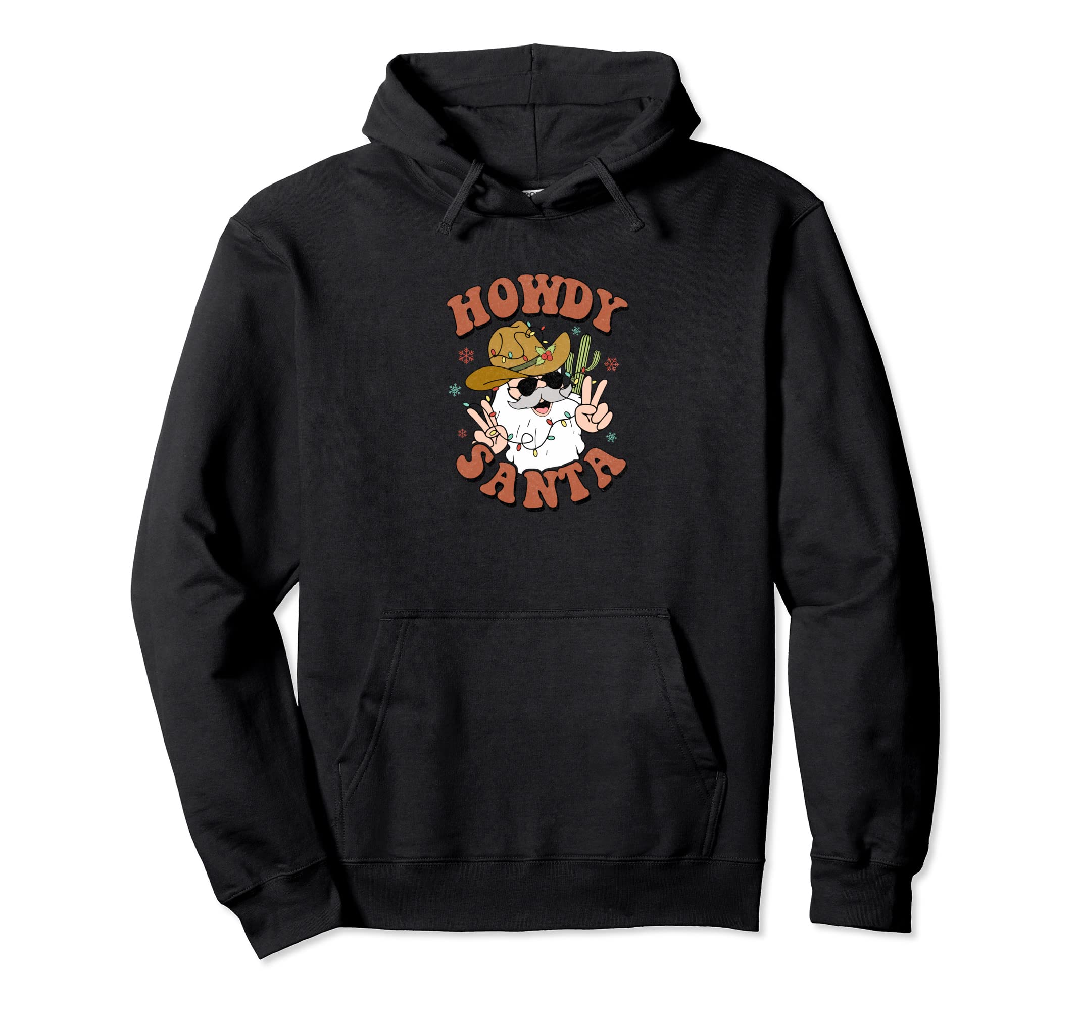 Howdy Santa Groovy Western Cowboy Hoodie - Graphic Print Men Women - T-Shirt, Sweatshirt, Hoodie