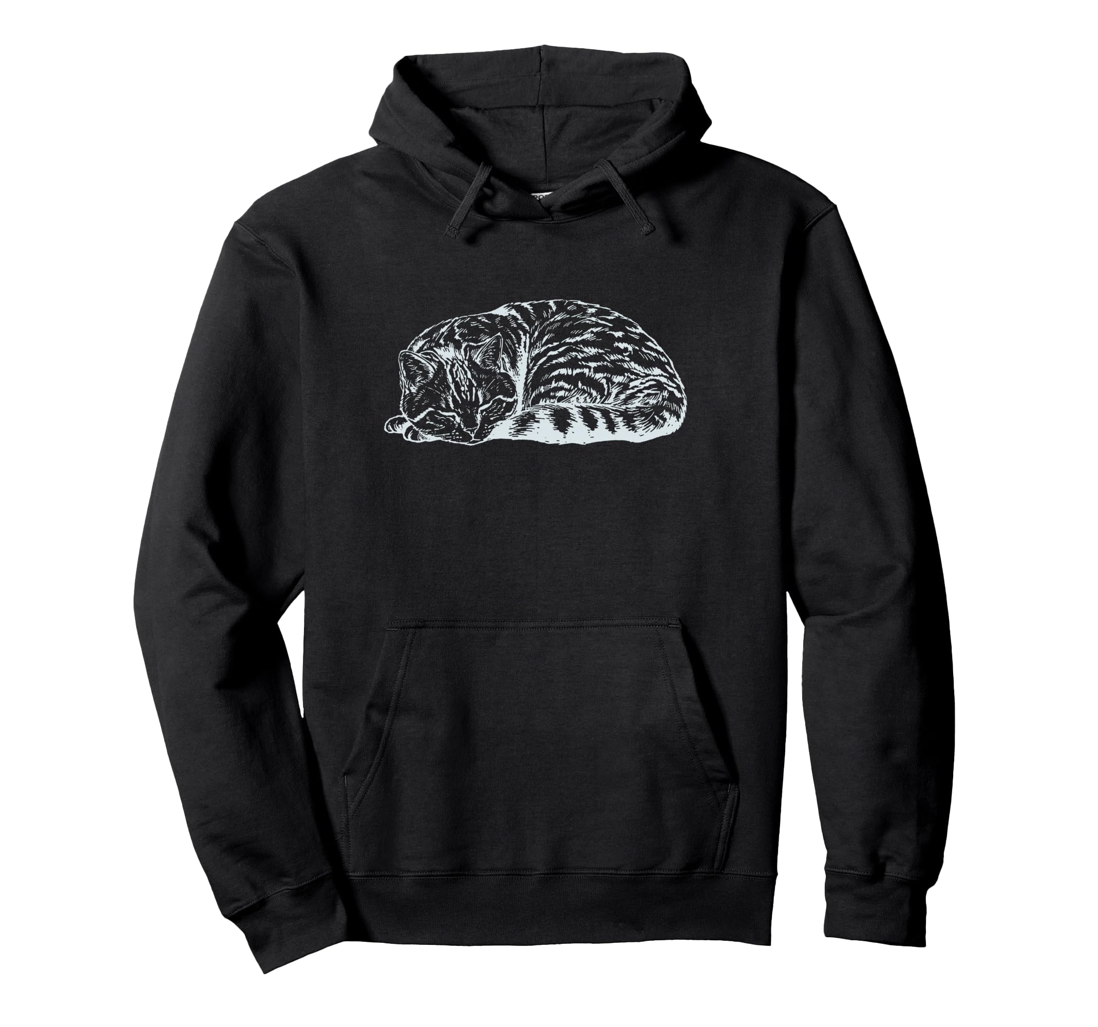 Sleeping Tabby Cat Sketch Woodcut Hoodie - Minimalist Print for Adults - T-Shirt, Sweatshirt, Hoodie
