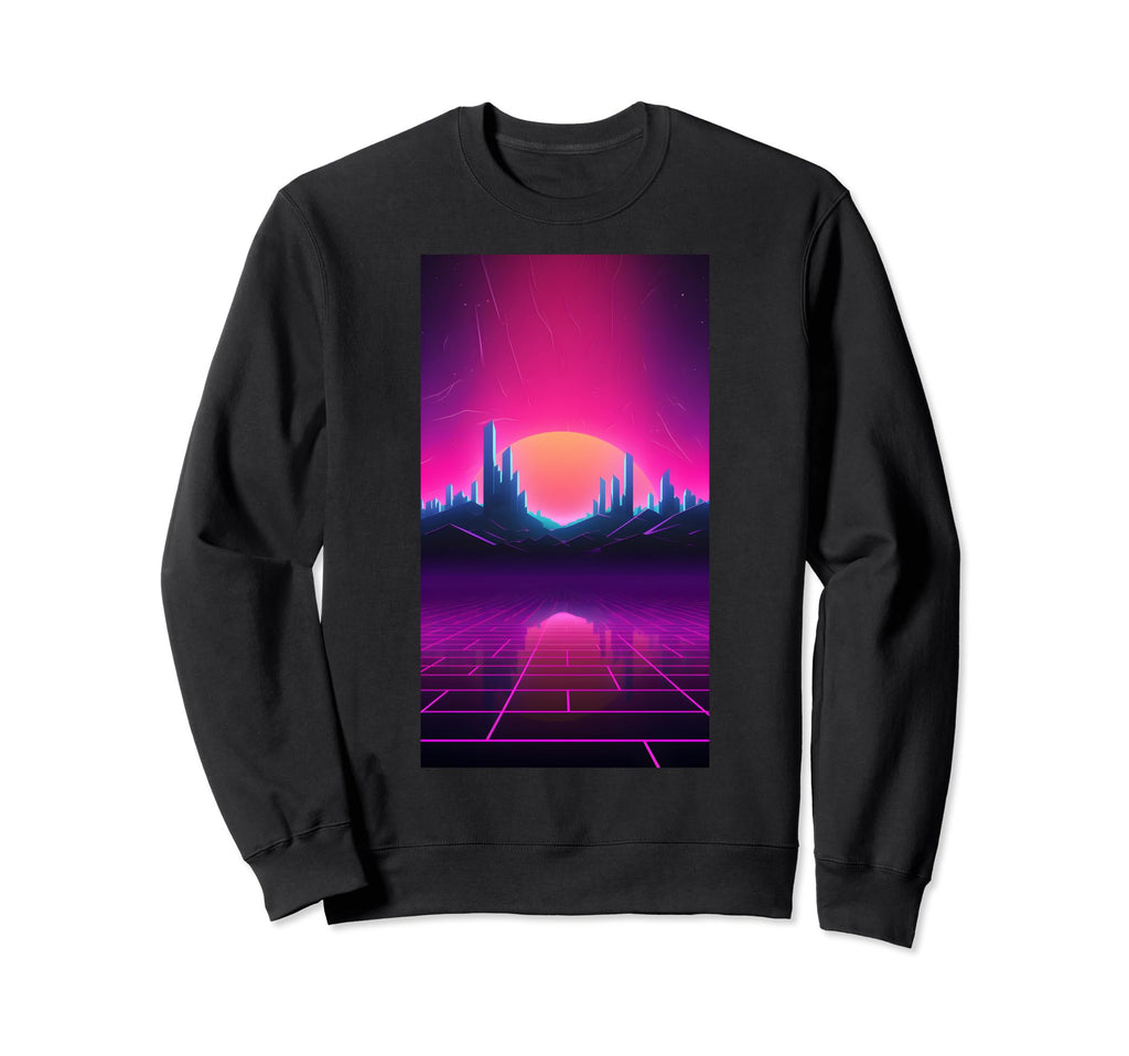 Synthwave City Retrowave 80S Sweatshirt - Fun Novelty Design for Adults - T-Shirt, Sweatshirt, Hoodie
