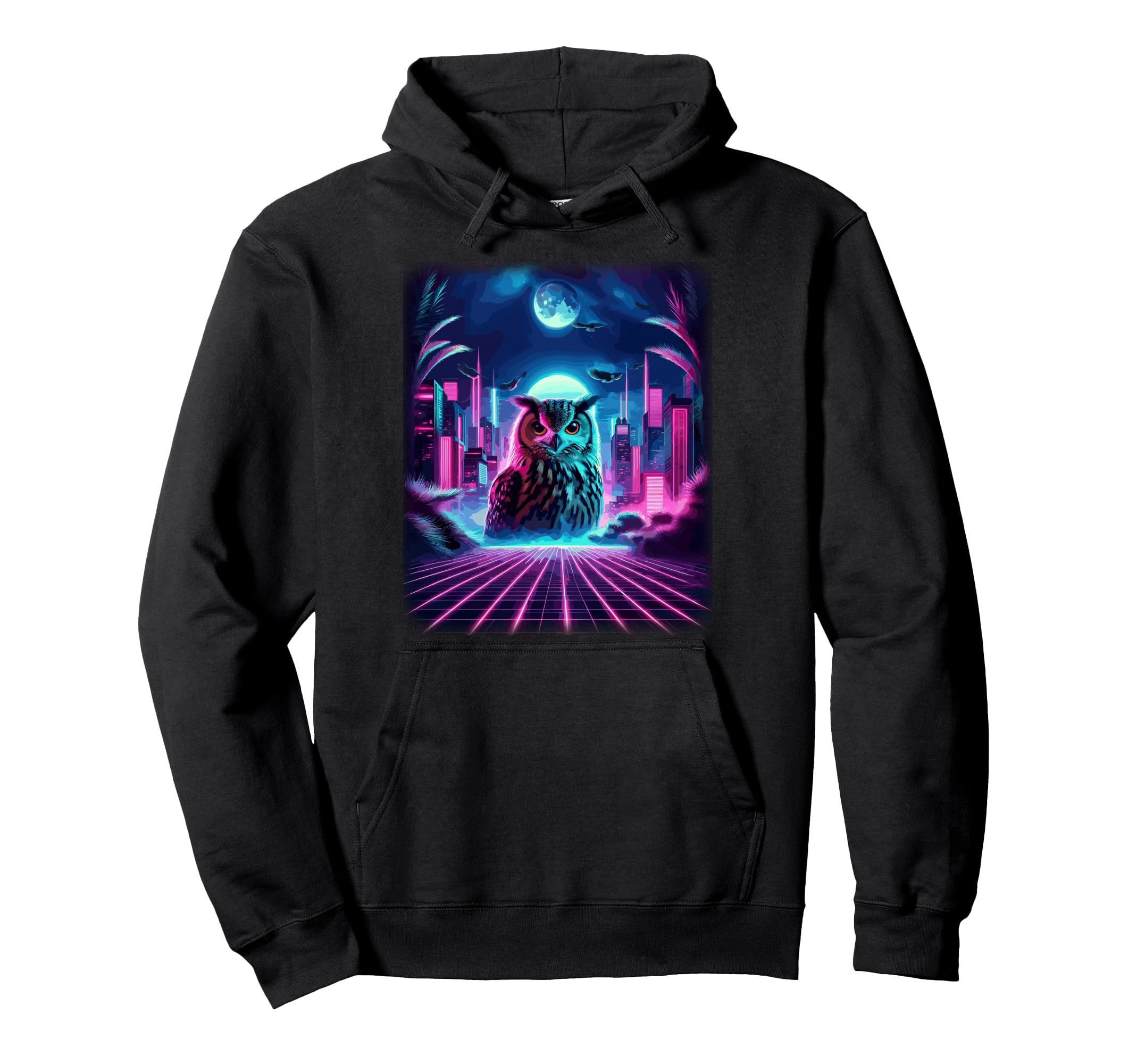 Synthwave Aesthetic Owl Lover Hoodie - Casual Everyday Wear Men Women - T-Shirt, Sweatshirt, Hoodie