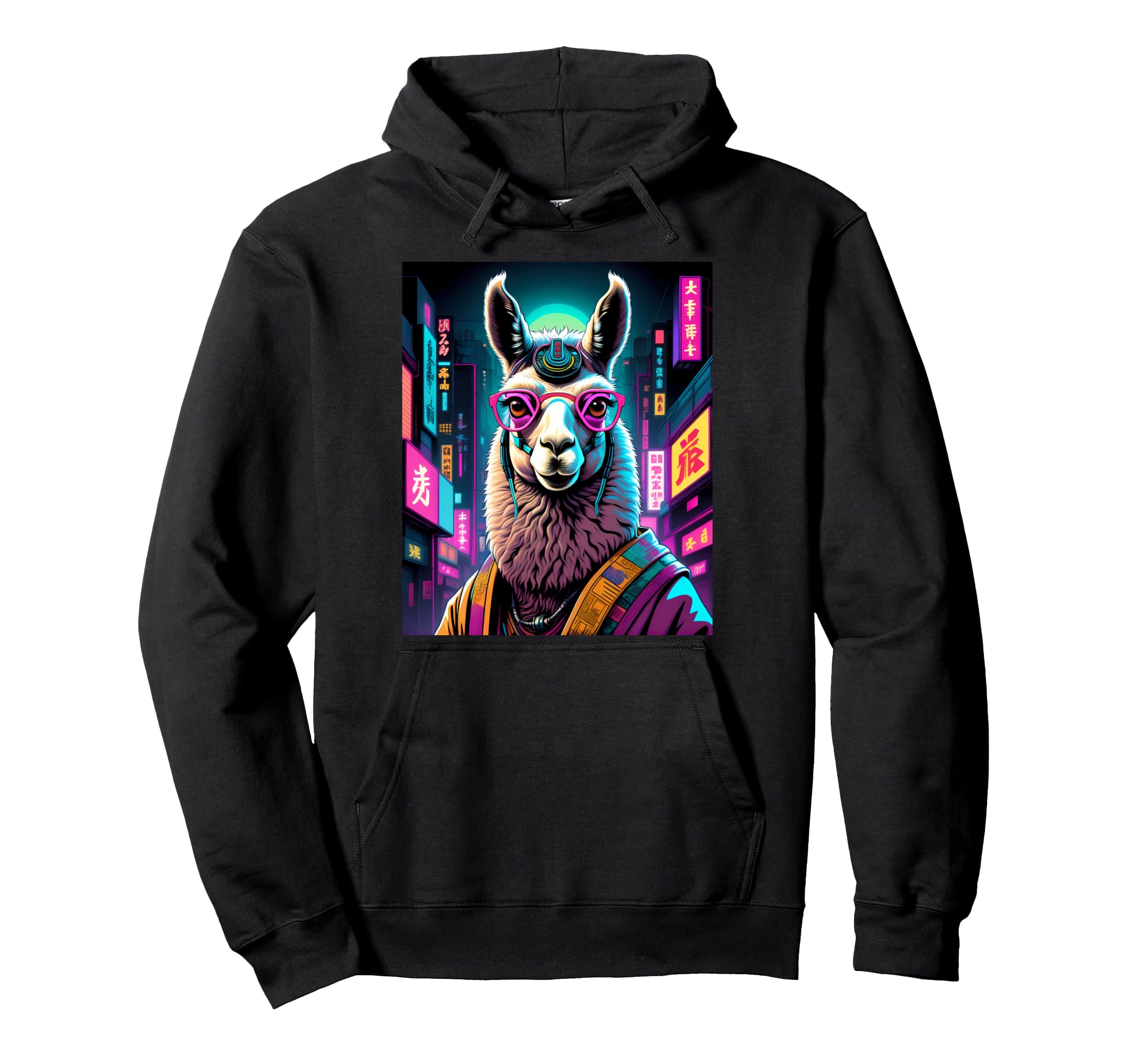 Japanese Vaporwave Lama 80S Synthwave Hoodie - Trendy Graphic for Adults - T-Shirt, Sweatshirt, Hoodie