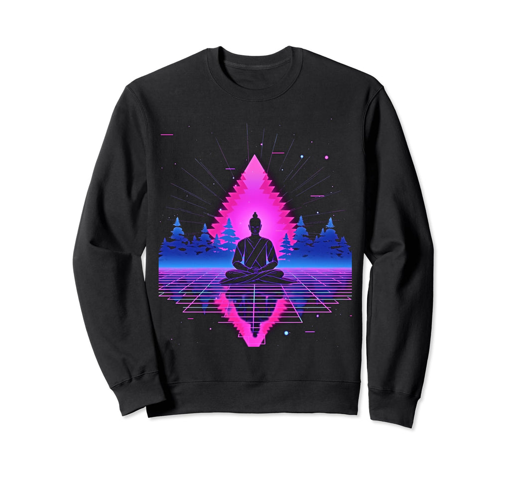 Synthwave Alien Buddha Cyberpunk Sweatshirt - Minimalist Print Men Women - T-Shirt, Sweatshirt, Hoodie