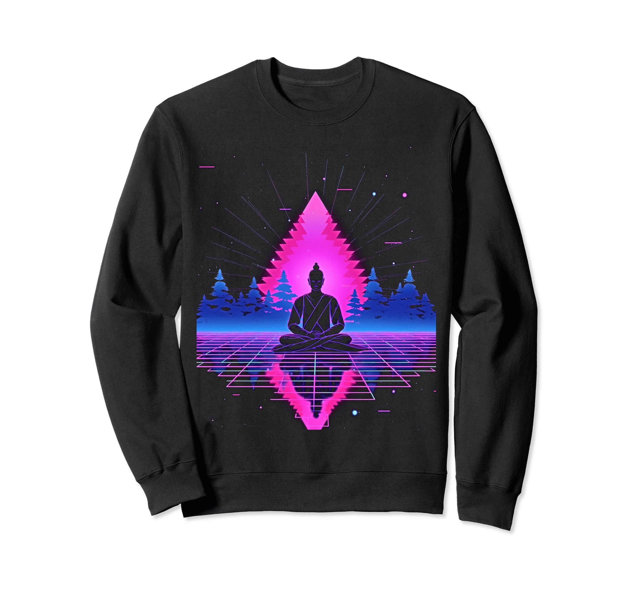 Synthwave Alien Buddha Cyberpunk Sweatshirt - Minimalist Print Men Women - T-Shirt, Sweatshirt, Hoodie