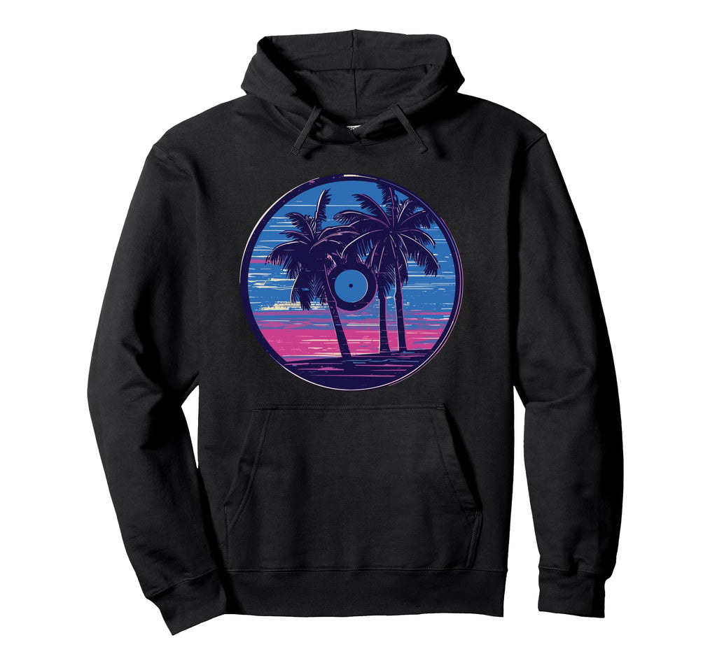 Palm Tree Vinyl Record Vaporwave Music Hoodie - Graphic Print for Adults - T-Shirt, Sweatshirt, Hoodie