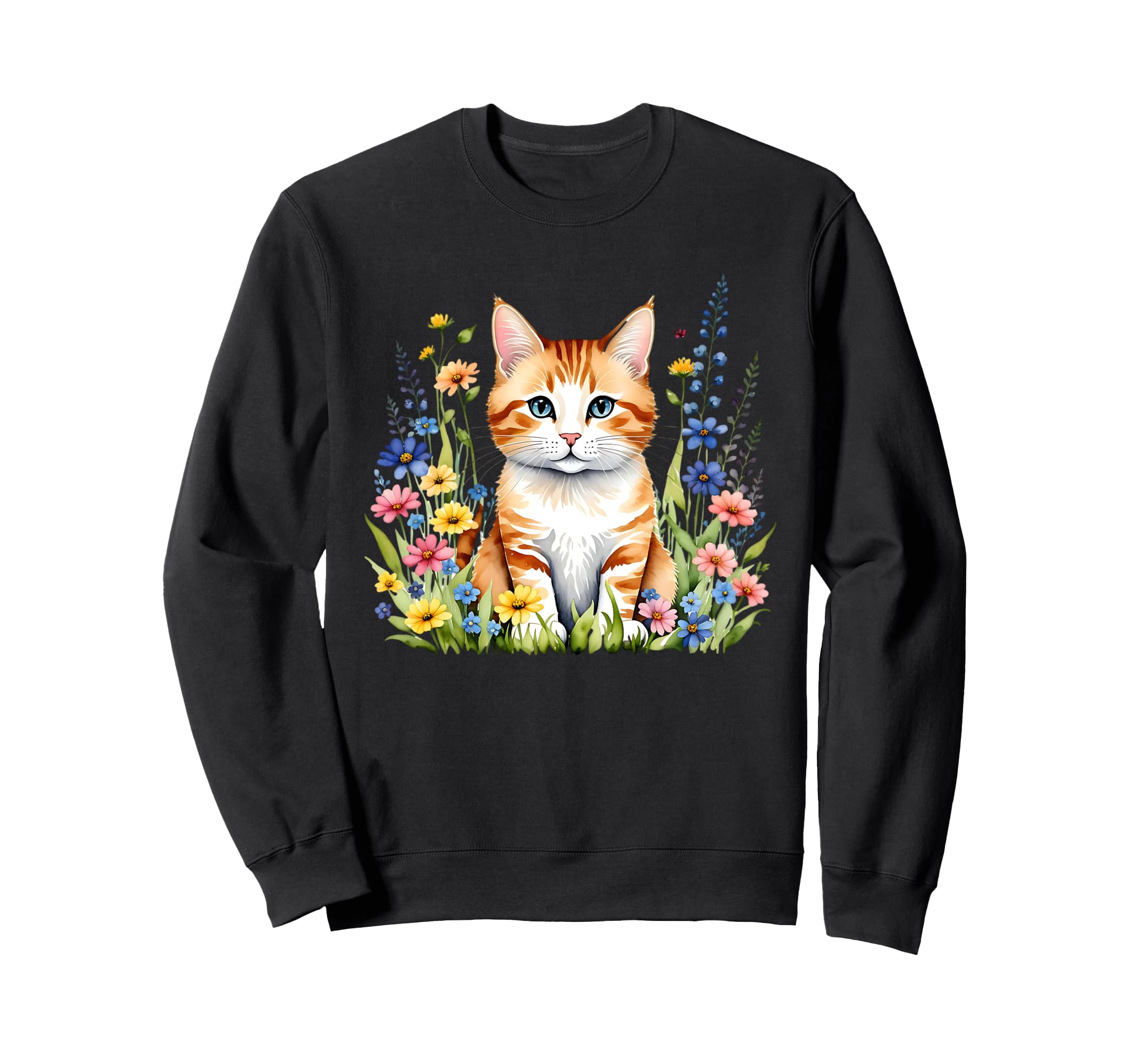 Floral Aesthetic Painted Cat Sweatshirt - Custom Art Print for Adults - T-Shirt, Sweatshirt, Hoodie