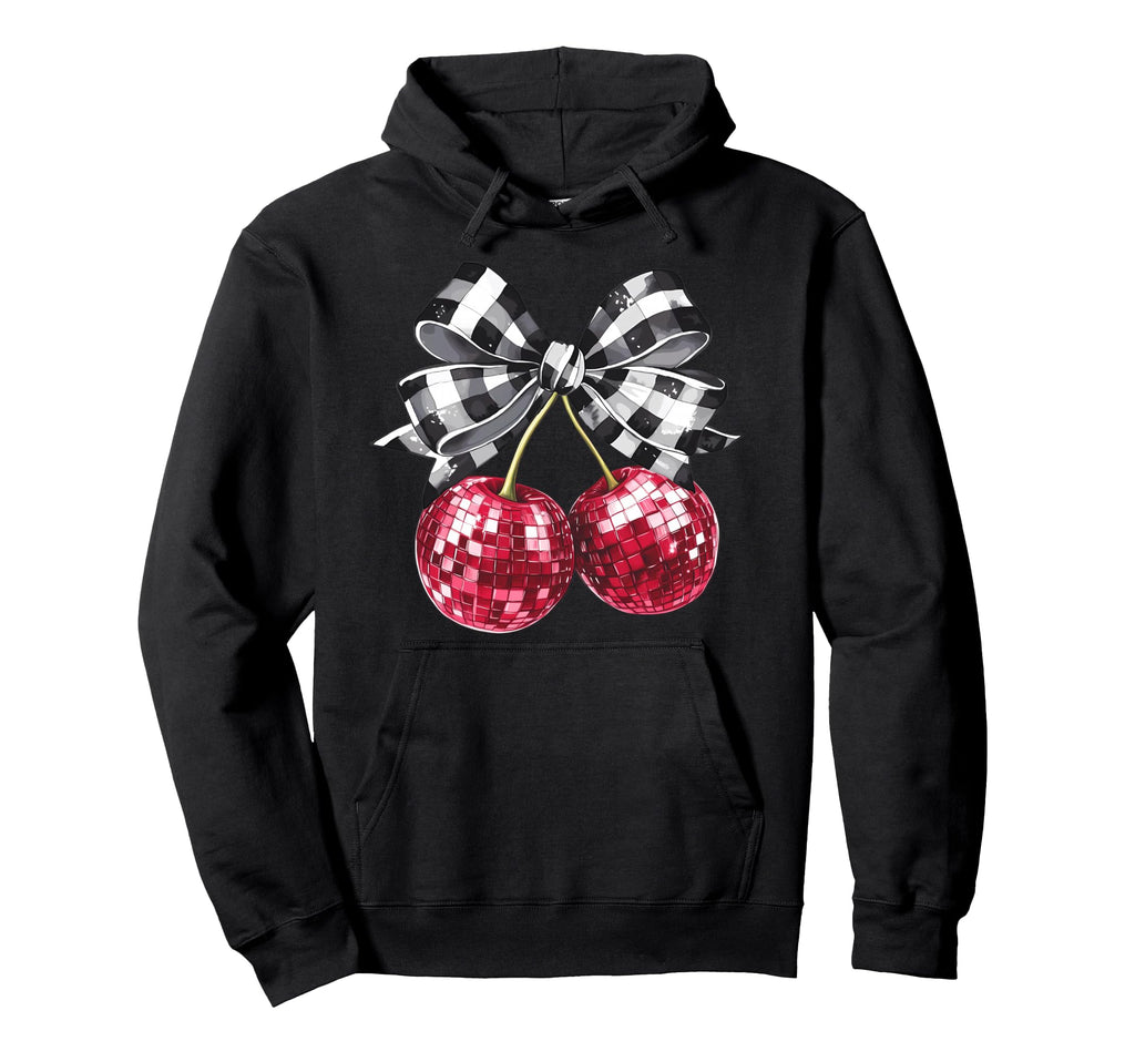 Disco Ball Checkered Coquette Bow Cherries Hoodie - Graphic Print Unisex - T-Shirt, Sweatshirt, Hoodie