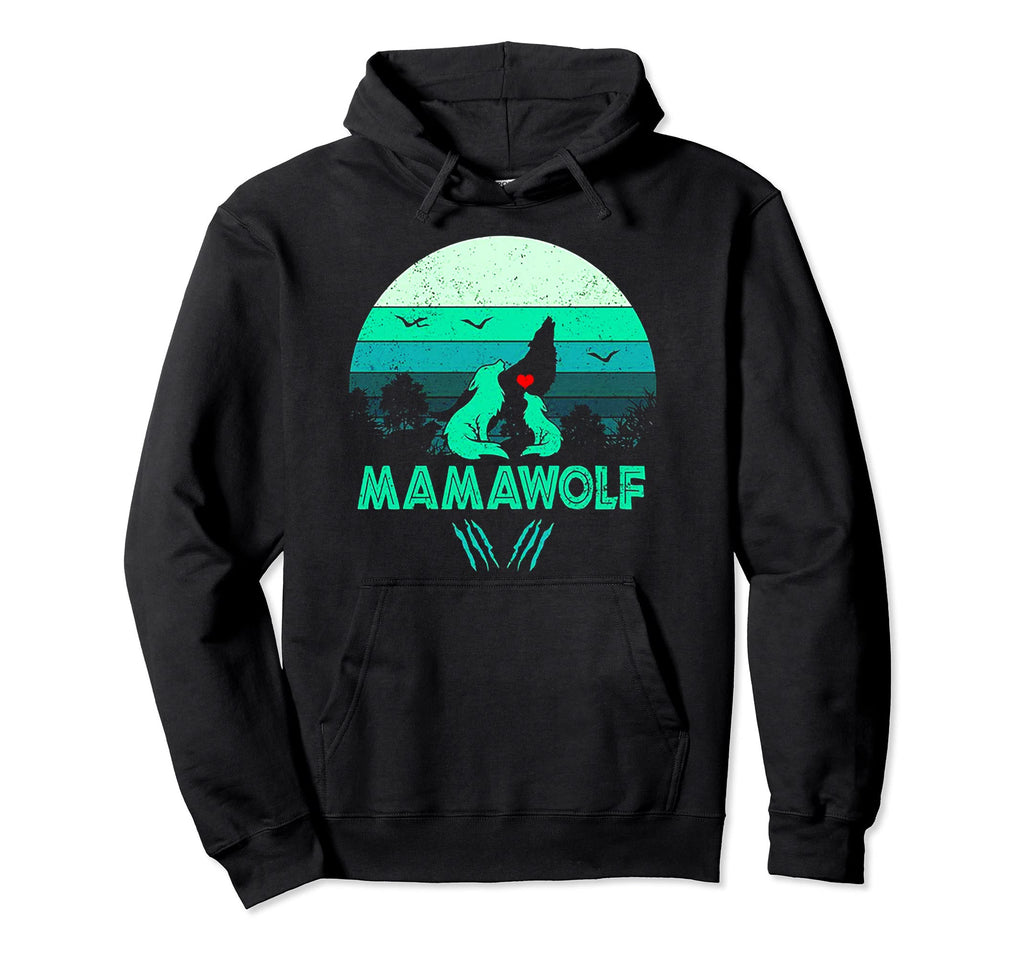 Mamawolf Funny Wolf Mama Sunset Hoodie - Novelty Apparel Unisex - T-Shirt, Sweatshirt, Hoodie