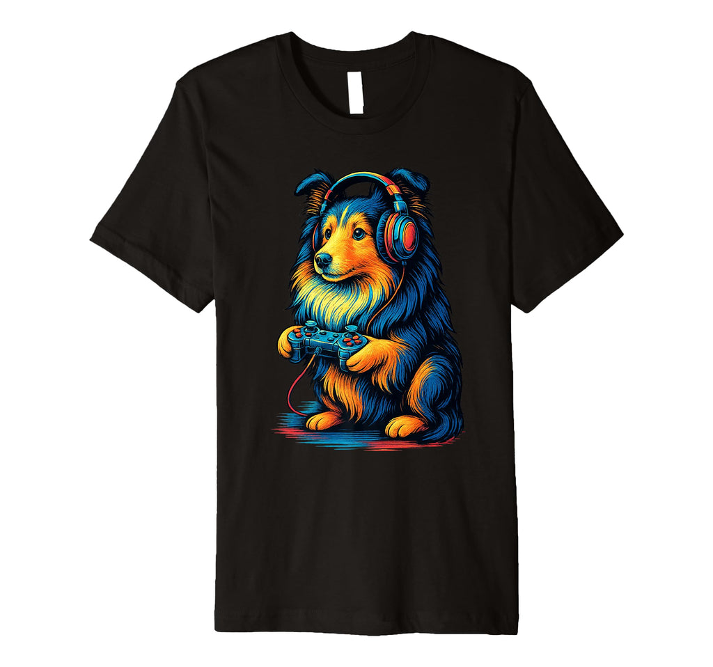 Shetland Sheepdog Gamer Gaming Dog T-Shirt - Novelty Apparel for Adults - T-Shirt, Sweatshirt, Hoodie