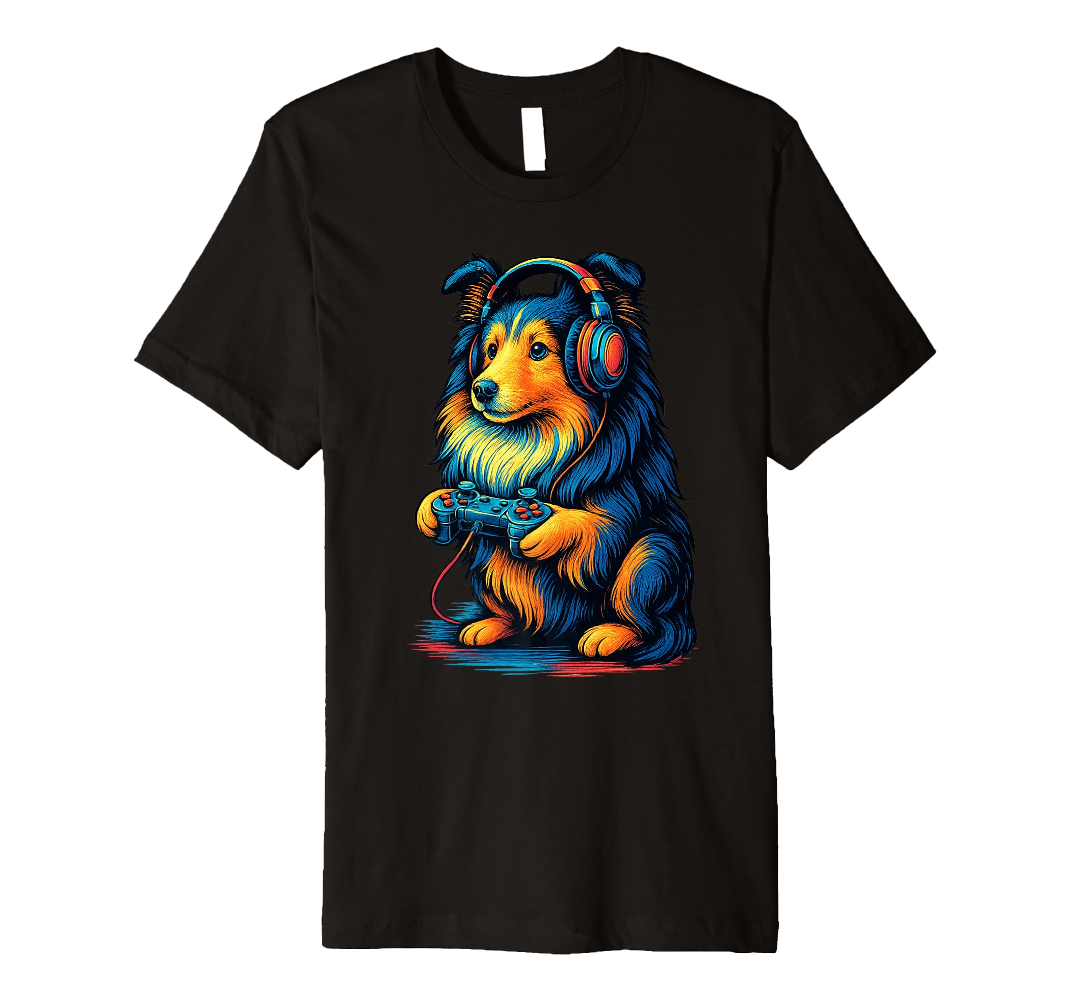 Shetland Sheepdog Gamer Gaming Dog T-Shirt - Novelty Apparel for Adults - T-Shirt, Sweatshirt, Hoodie