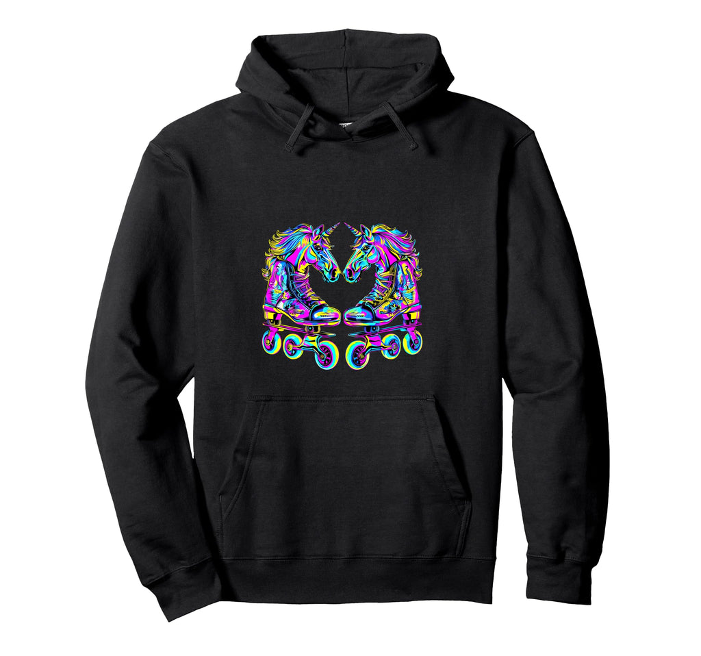 Streetwear Synth Wave 80S 90S Unicorn Skates Hoodie - Unique Graphic Unisex - T-Shirt, Sweatshirt, Hoodie