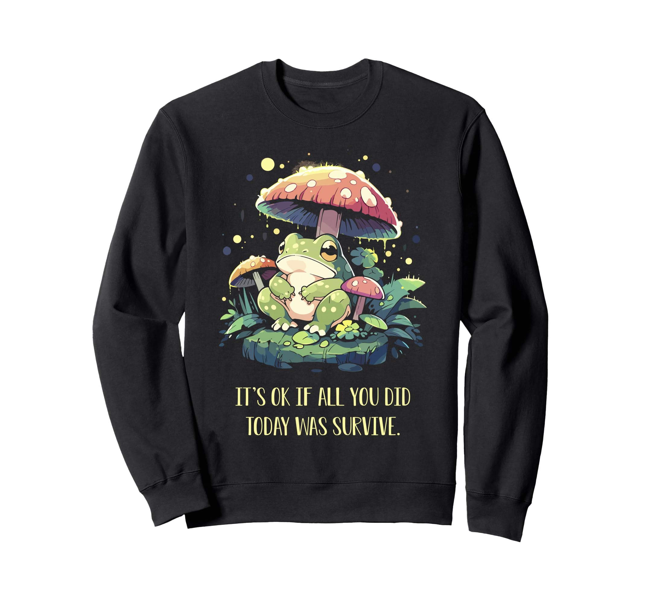 Whimsical Frog Sitting Mushroom Sweatshirt - Graphic Print Unisex - T-Shirt, Sweatshirt, Hoodie