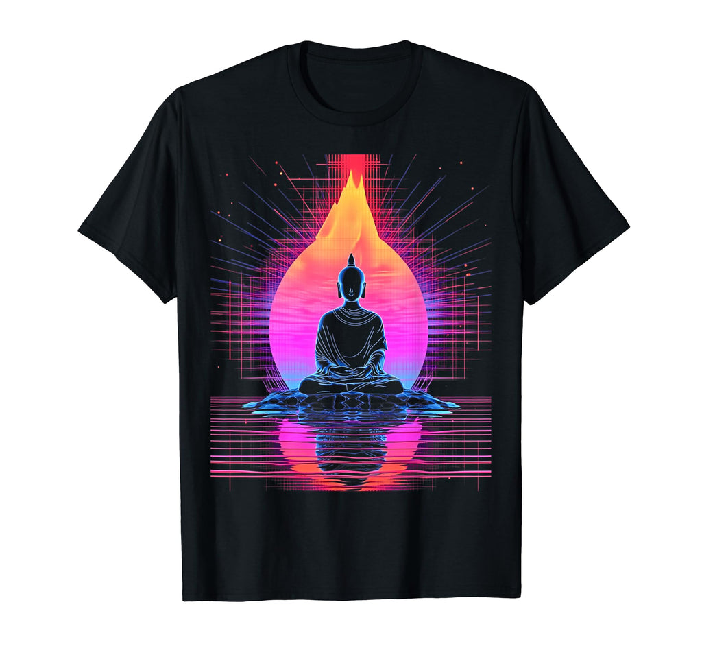 Synthwave Alien Buddha Cyberpunk 80S T-Shirt - Custom Art Print Men Women - T-Shirt, Sweatshirt, Hoodie