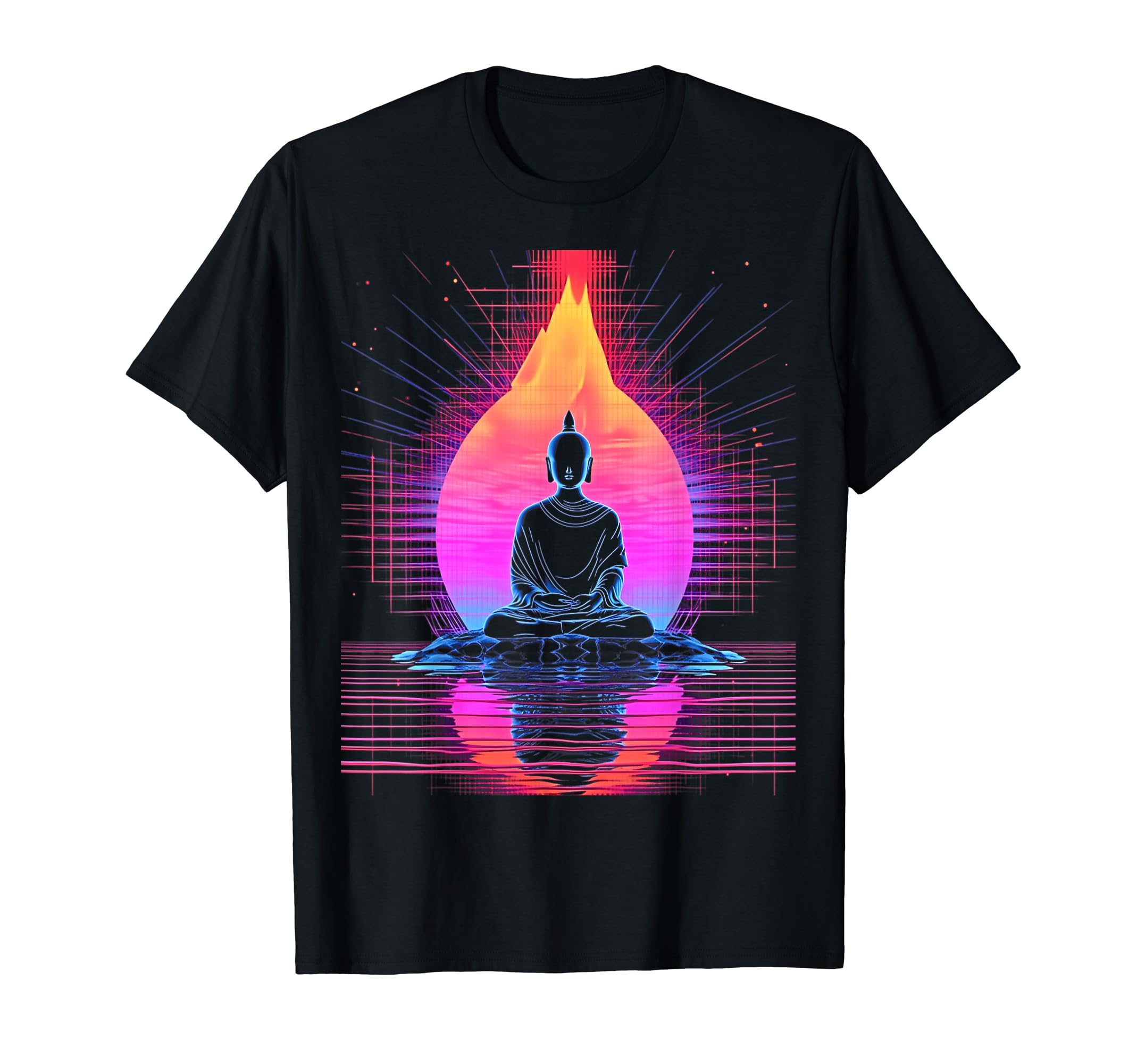 Synthwave Alien Buddha Cyberpunk 80S T-Shirt - Custom Art Print Men Women - T-Shirt, Sweatshirt, Hoodie