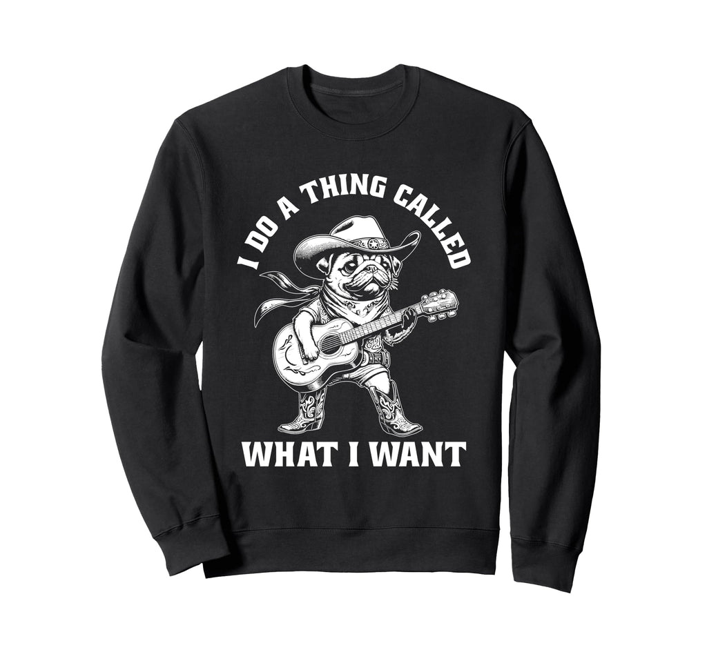 Cowboy Pug Guitar Funny Western Sweatshirt - Trendy Graphic Men Women - T-Shirt, Sweatshirt, Hoodie