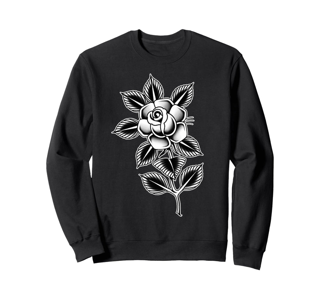 Black Rose Tattoo Flash Sweatshirt - Aesthetic Graphic for Adults - T-Shirt, Sweatshirt, Hoodie