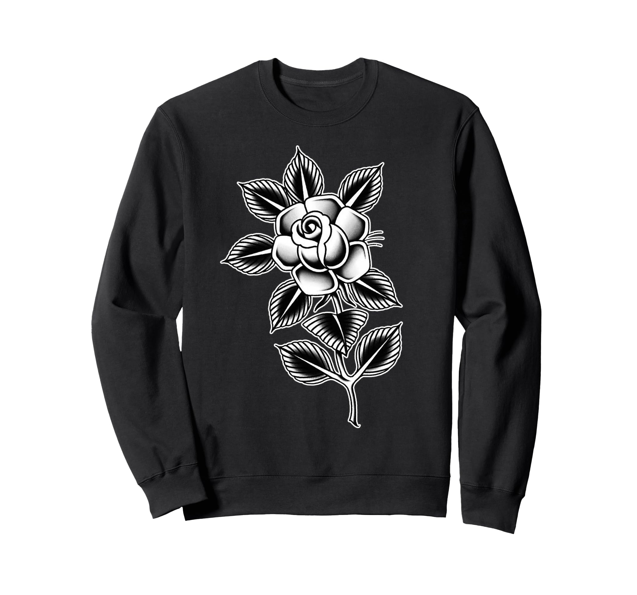 Black Rose Tattoo Flash Sweatshirt - Aesthetic Graphic for Adults - T-Shirt, Sweatshirt, Hoodie