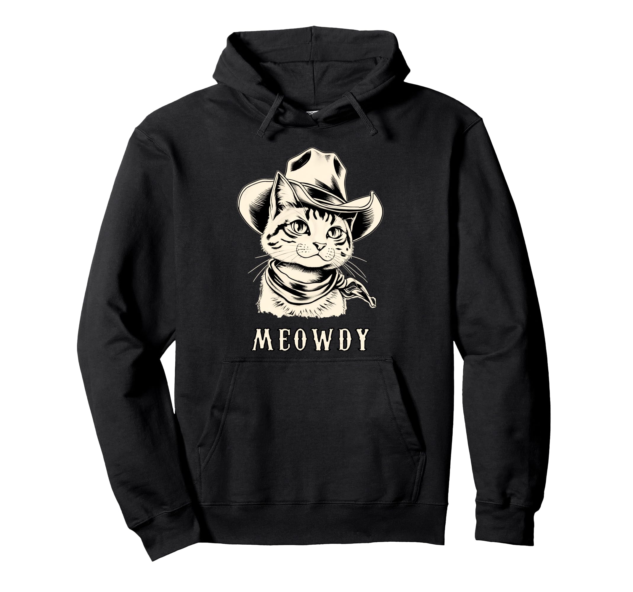 Meowdy Cowboy Cat Western Hat Funny Hoodie - Fun Novelty Design for Adults - T-Shirt, Sweatshirt, Hoodie
