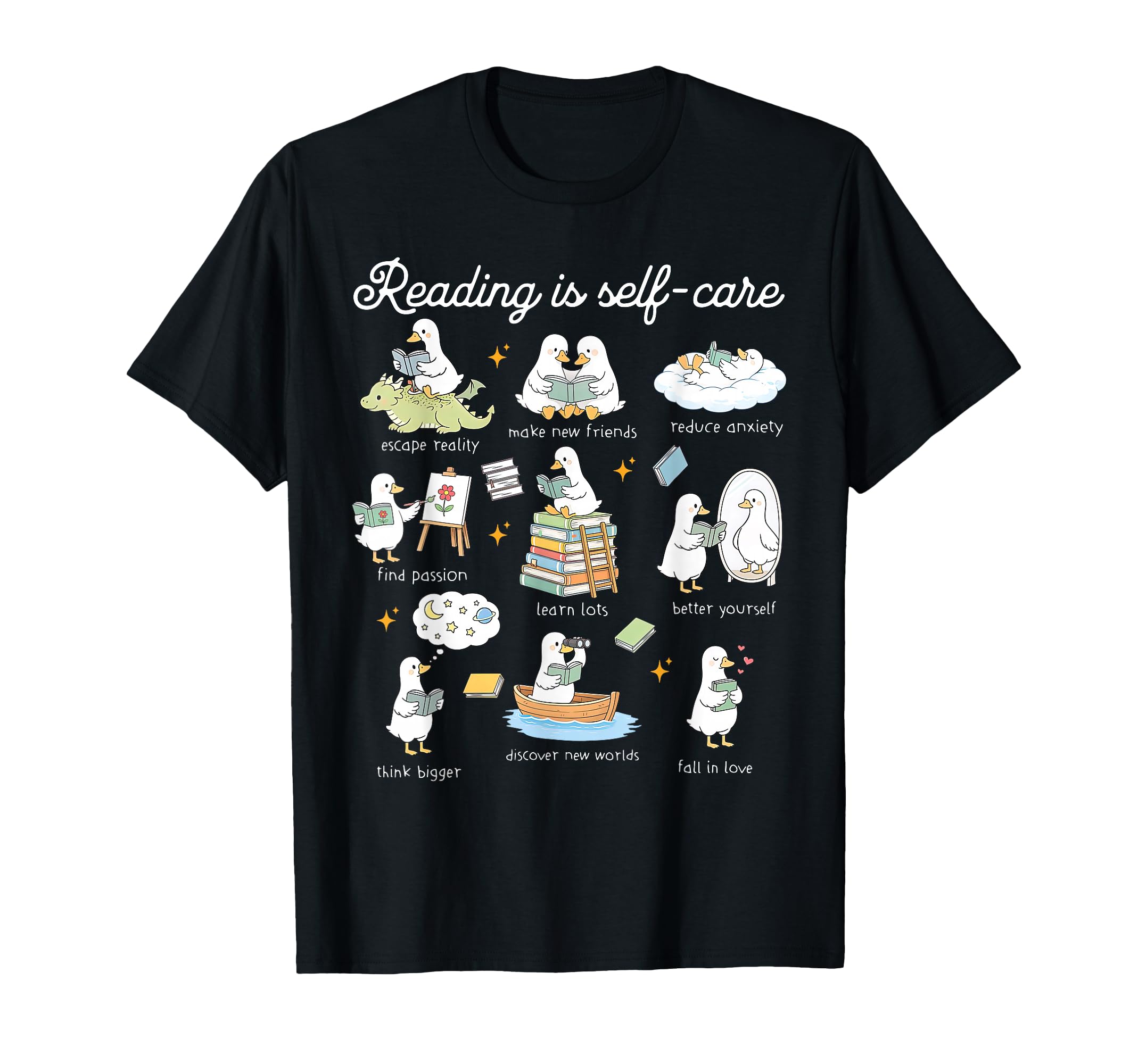 Silly Goose Reading Is Self Care T-Shirt - Casual Everyday Wear Unisex - T-Shirt, Sweatshirt, Hoodie
