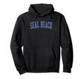 Seal Beach Ca Distressed Blue Varsity Hoodie - Graphic Print Unisex - T-Shirt, Sweatshirt, Hoodie