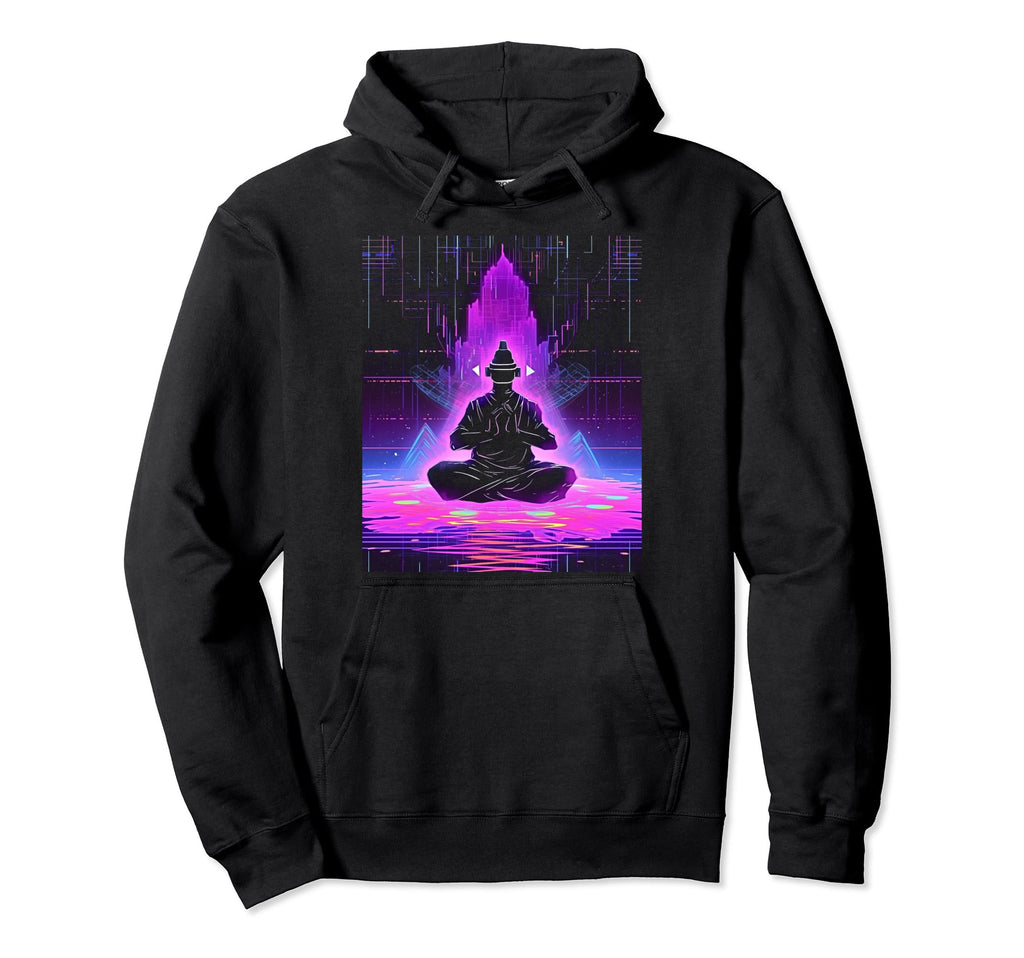 Synthwave Alien Buddha Cyberpunk 80S Sci Hoodie - Aesthetic Graphic Unisex - T-Shirt, Sweatshirt, Hoodie