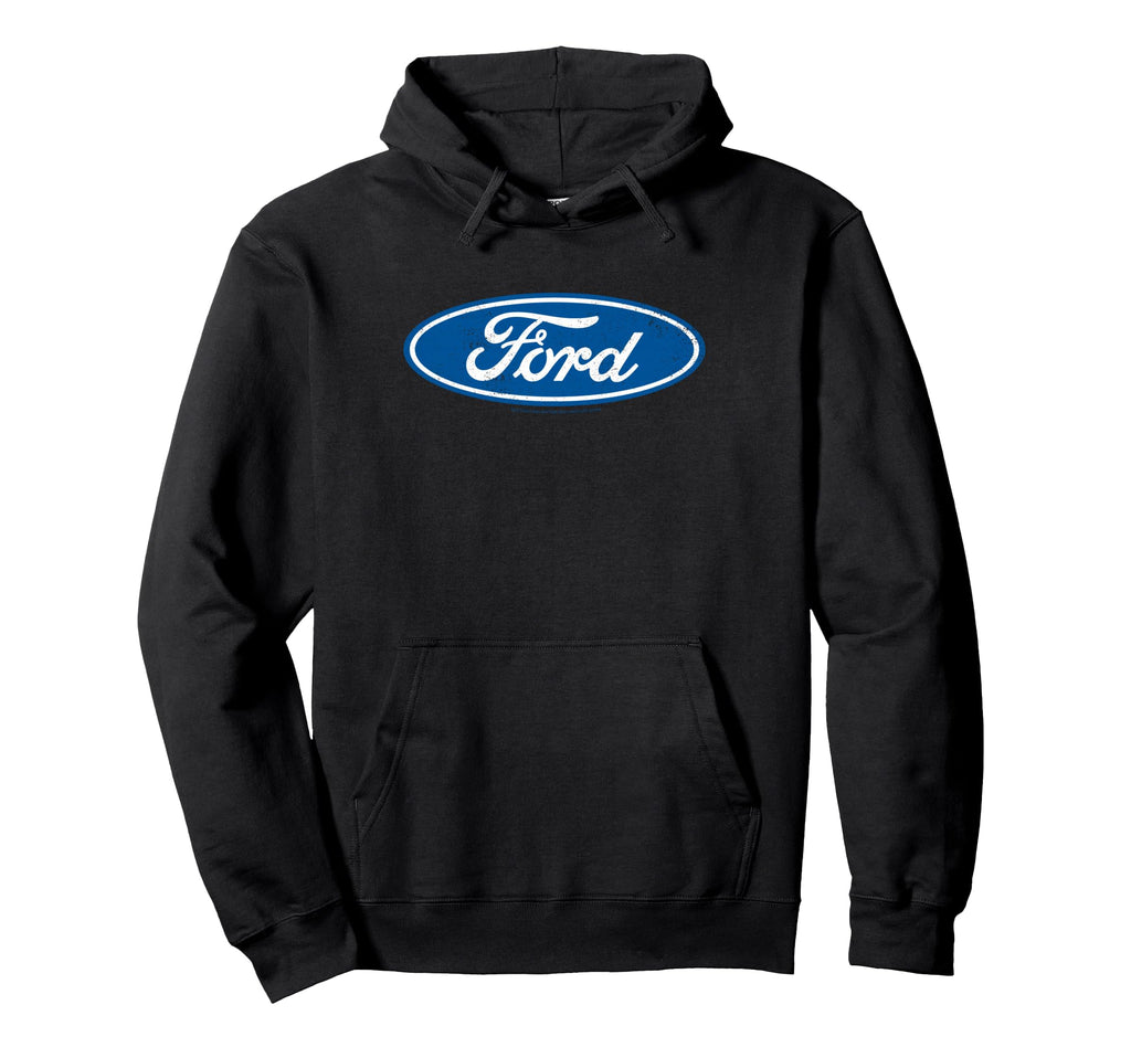 Ford Distressed Blue Oval Logo Hoodie - Casual Everyday Wear Unisex - T-Shirt, Sweatshirt, Hoodie