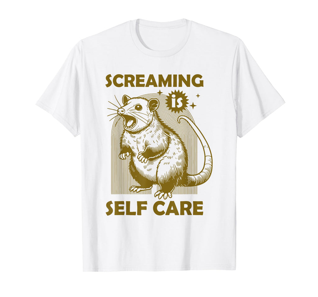 Screaming Is Self Care Funny Raccoon T-Shirt - Aesthetic Graphic Unisex - T-Shirt, Sweatshirt, Hoodie
