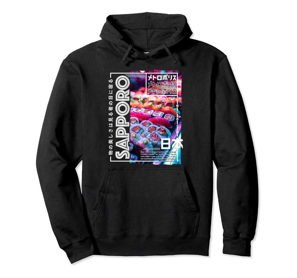 Sapporo City 80S Synthwave Sushi Japan Hoodie - Graphic Print Men Women - T-Shirt, Sweatshirt, Hoodie