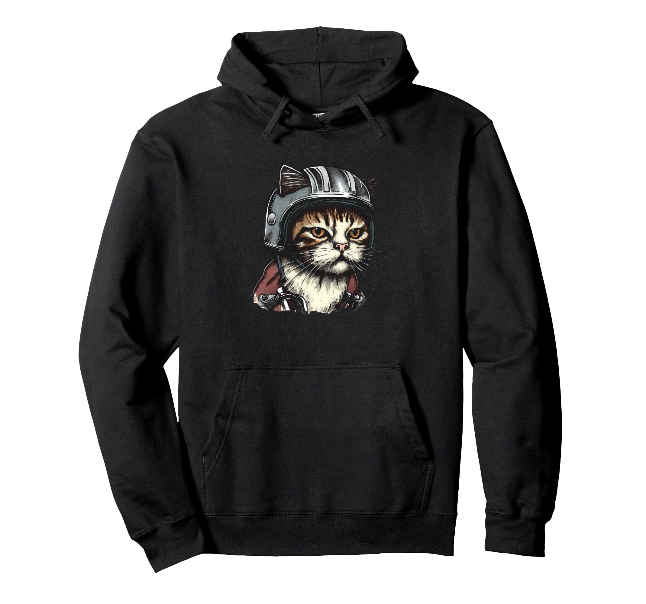 Old School Cat Wearing Motorcycle Hoodie - Fun Novelty Design Men Women - T-Shirt, Sweatshirt, Hoodie