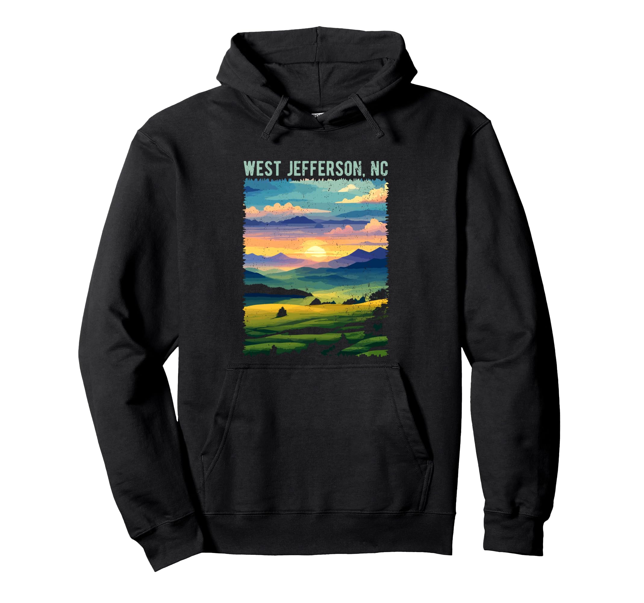 West Jefferson Nc Usa Mountain Distressed Hoodie - Unique Graphic Men Women - T-Shirt, Sweatshirt, Hoodie