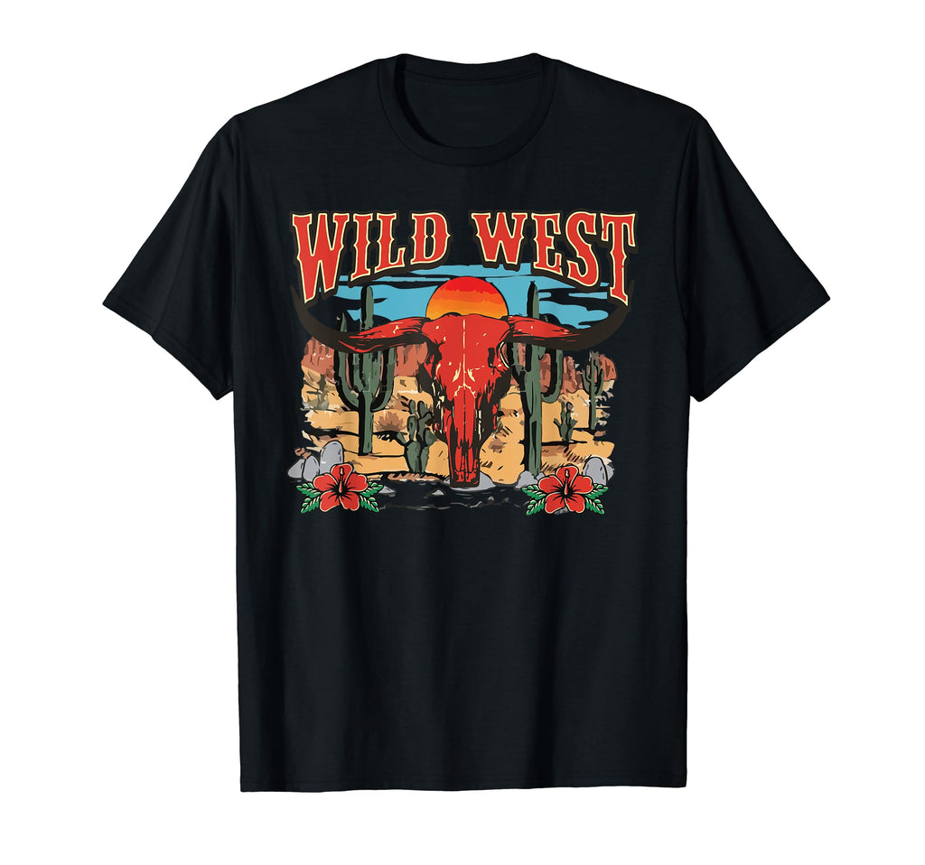 Wild West Cowboy Skull Floral Cowboy T-Shirt - Minimalist Print Unisex - T-Shirt, Sweatshirt, Hoodie