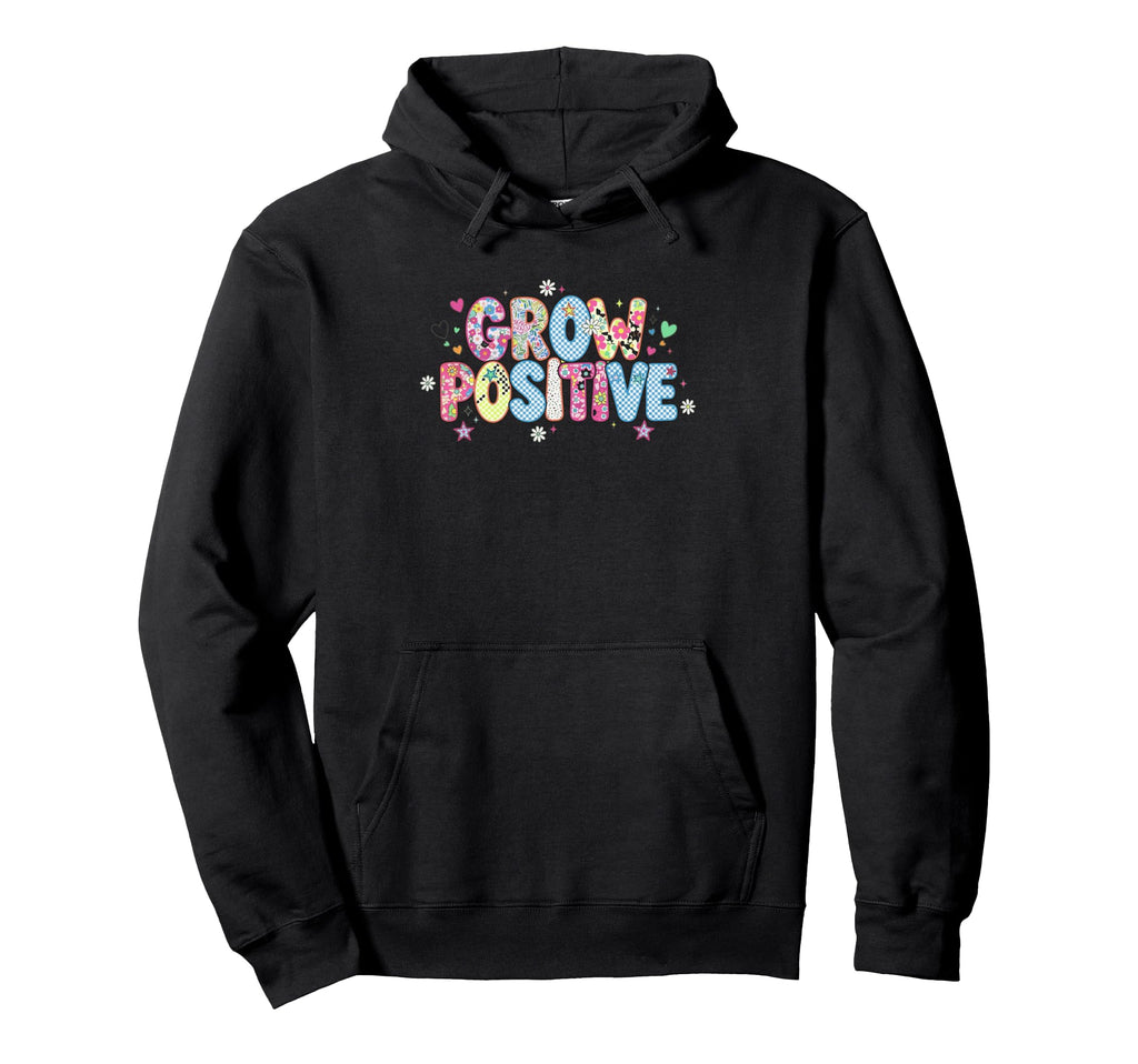 Grow Positive Floral Checkered Grow Hoodie - Aesthetic Graphic for Adults - T-Shirt, Sweatshirt, Hoodie