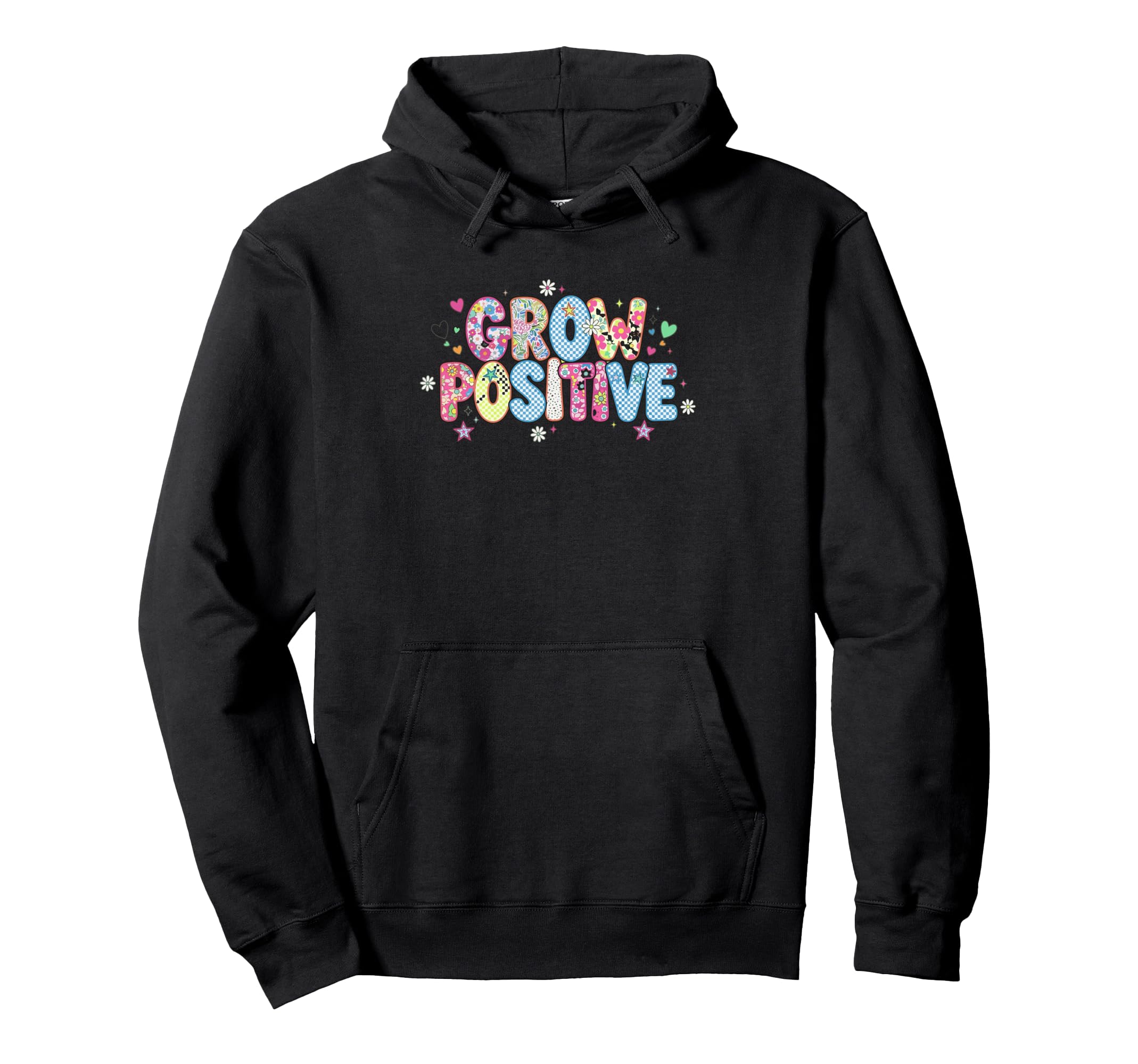 Grow Positive Floral Checkered Grow Hoodie - Aesthetic Graphic for Adults - T-Shirt, Sweatshirt, Hoodie