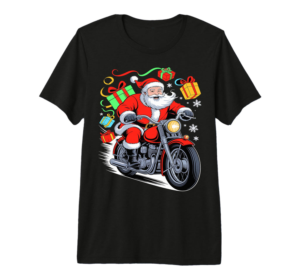 Merry Santa Riding Motorcycle Tri Blend T-Shirt - Graphic Print Unisex - T-Shirt, Sweatshirt, Hoodie