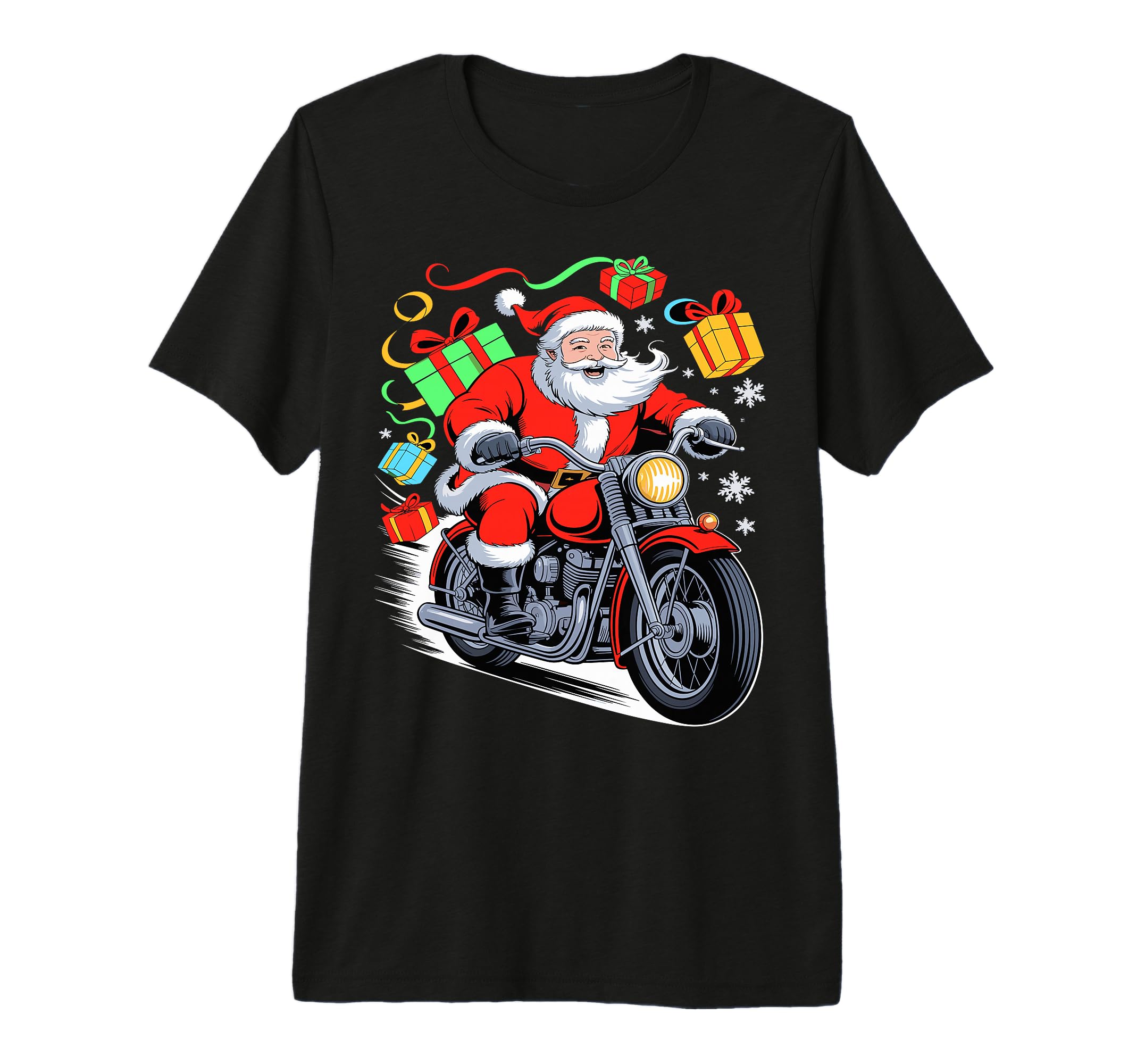 Merry Santa Riding Motorcycle Tri Blend T-Shirt - Graphic Print Unisex - T-Shirt, Sweatshirt, Hoodie