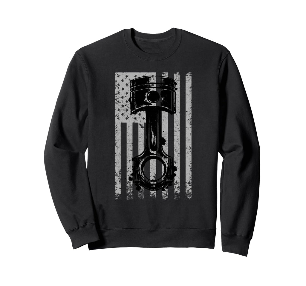 American Muscle Car Piston Usa Flag Sweatshirt - Fun Novelty Design Unisex - T-Shirt, Sweatshirt, Hoodie