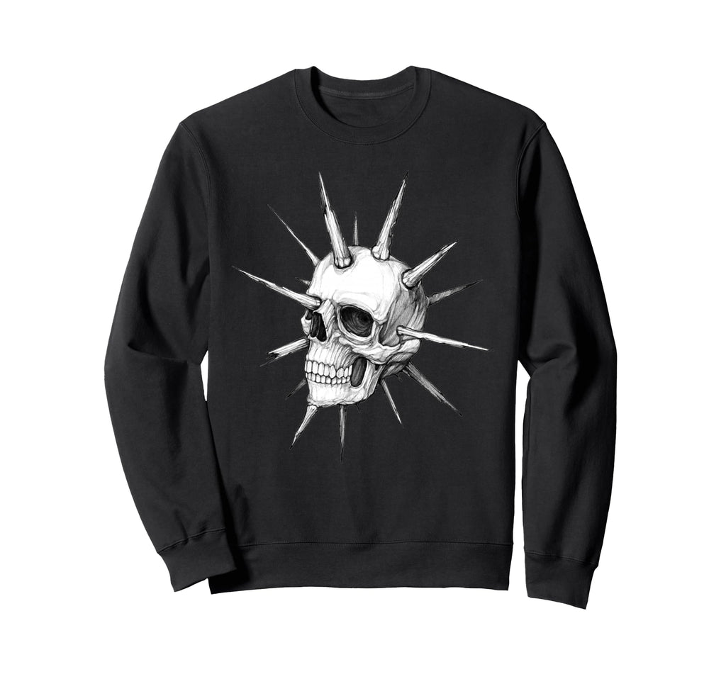 Punk Rocker Skull Blackwork Sweatshirt - Casual Everyday Wear Men Women - T-Shirt, Sweatshirt, Hoodie