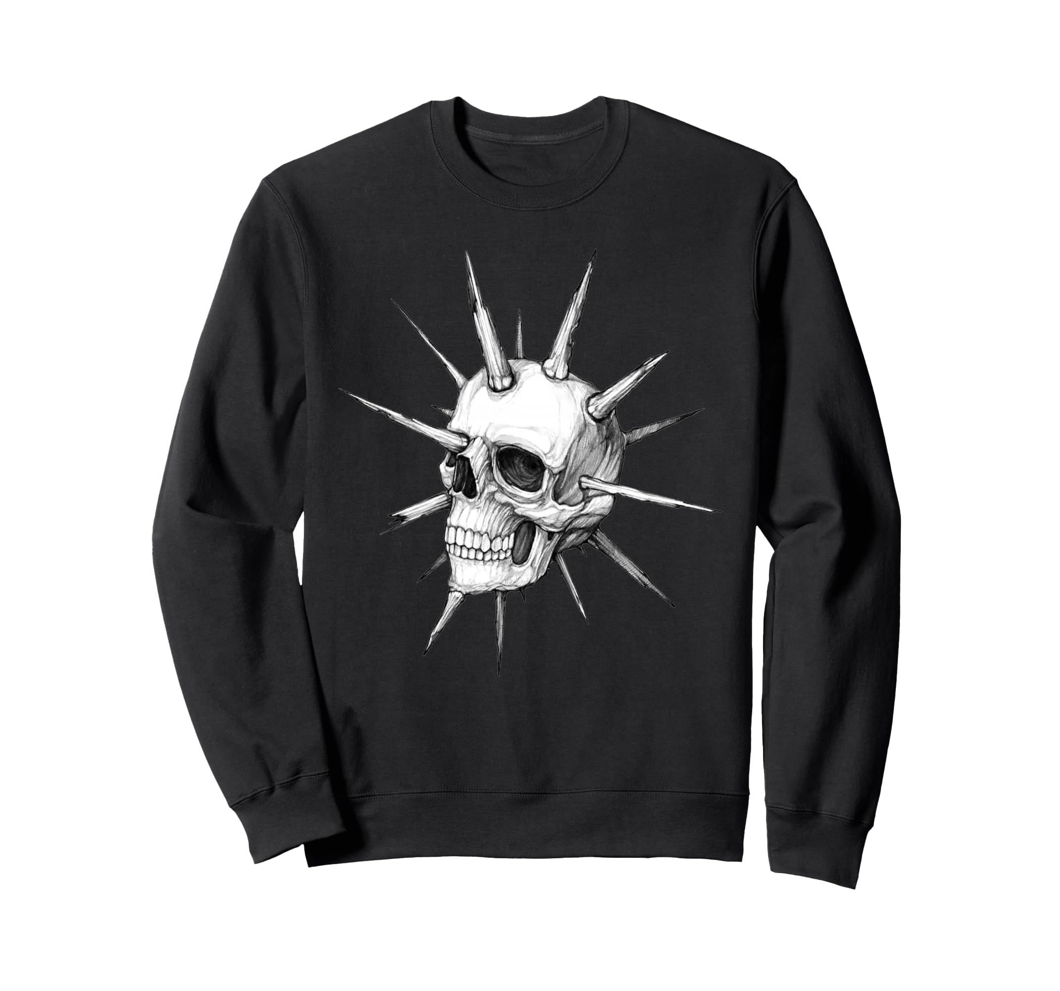 Punk Rocker Skull Blackwork Sweatshirt - Casual Everyday Wear Men Women - T-Shirt, Sweatshirt, Hoodie