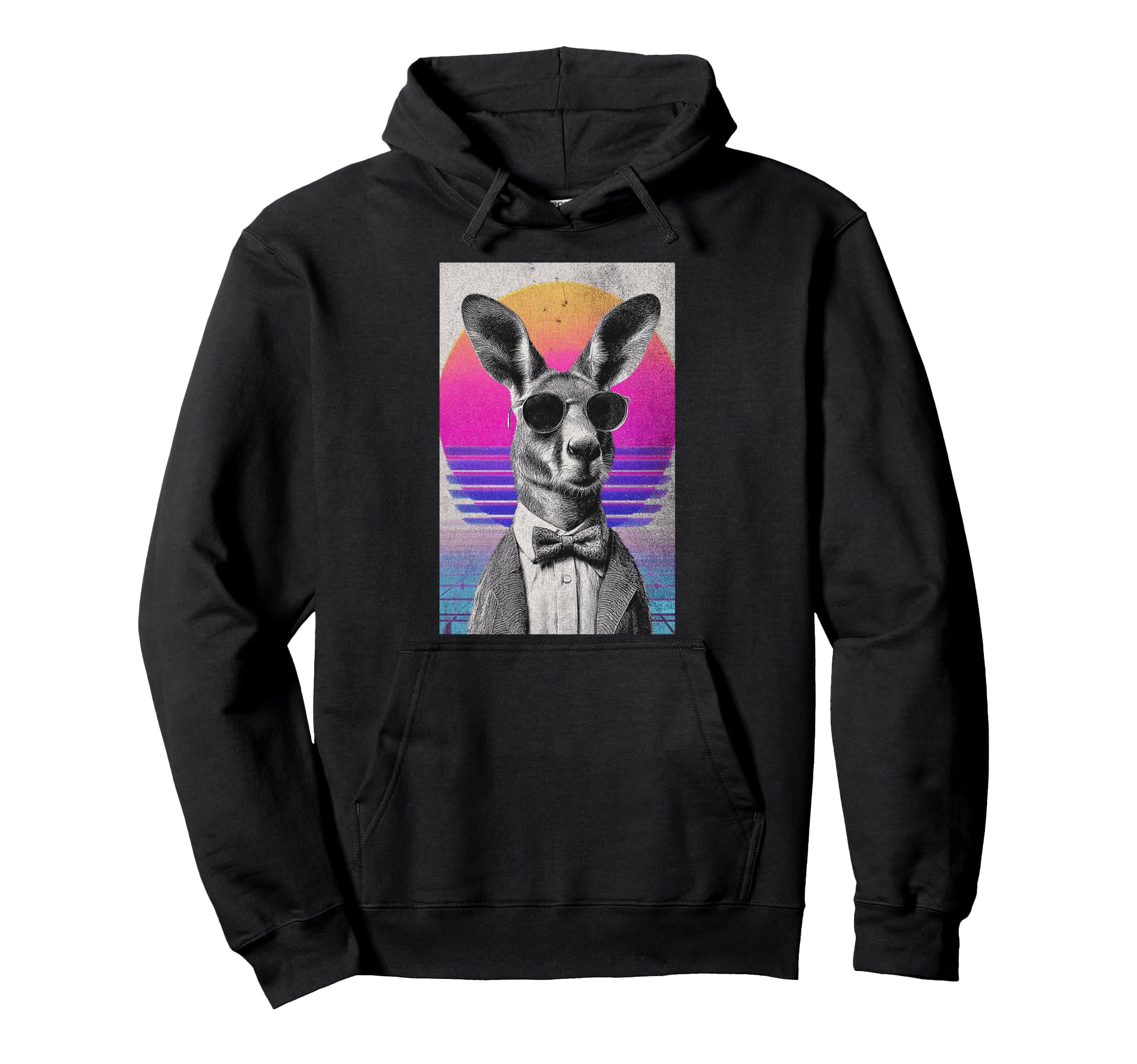 Funny Kangaroo Bow Tie 80S Synthwave Hoodie - Unique Graphic Men Women - T-Shirt, Sweatshirt, Hoodie