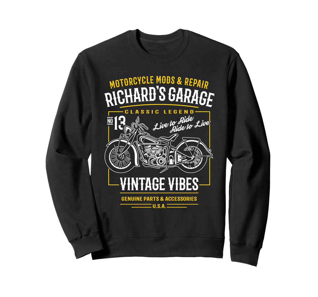Richards Garage Motorcycle Name Sweatshirt - Minimalist Print for Adults - T-Shirt, Sweatshirt, Hoodie