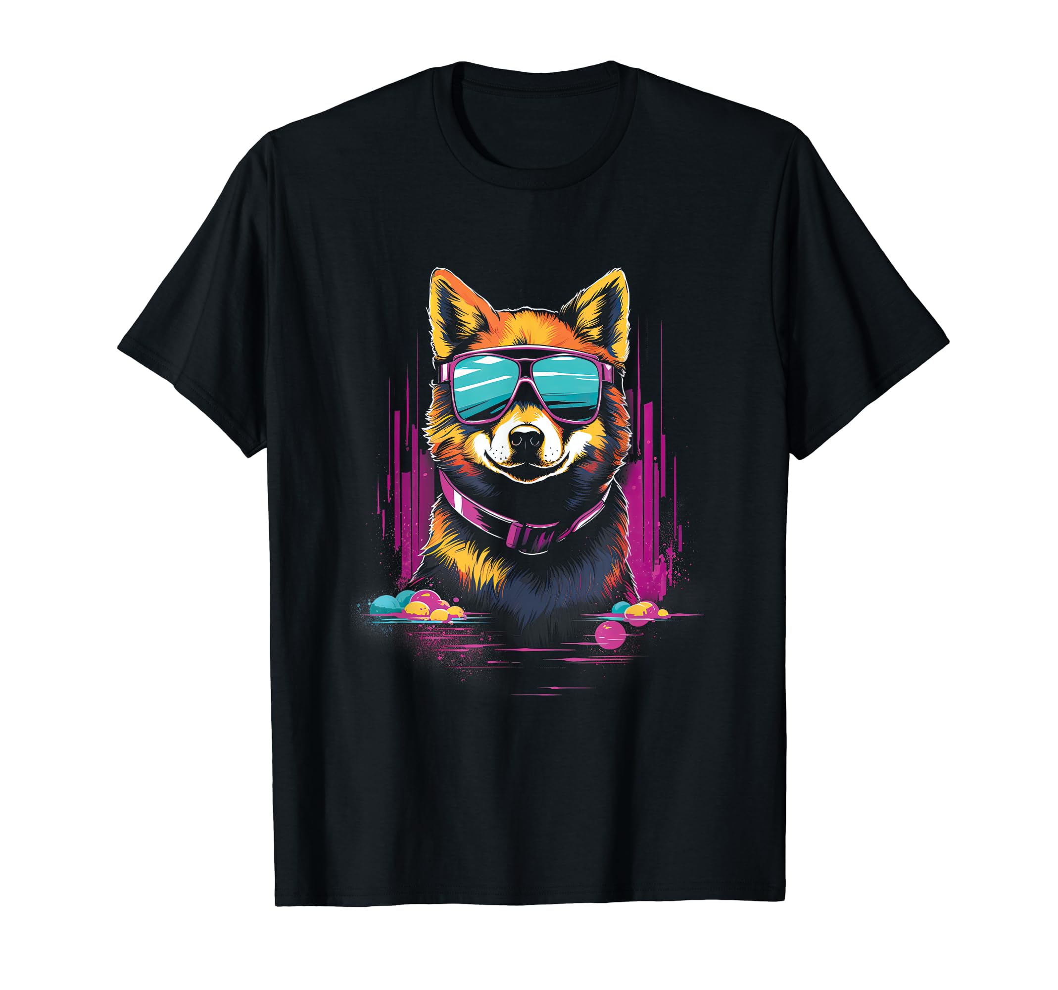 80S Retrowave Vaporwave Shiba Inu T-Shirt - Fun Novelty Design for Adults - T-Shirt, Sweatshirt, Hoodie
